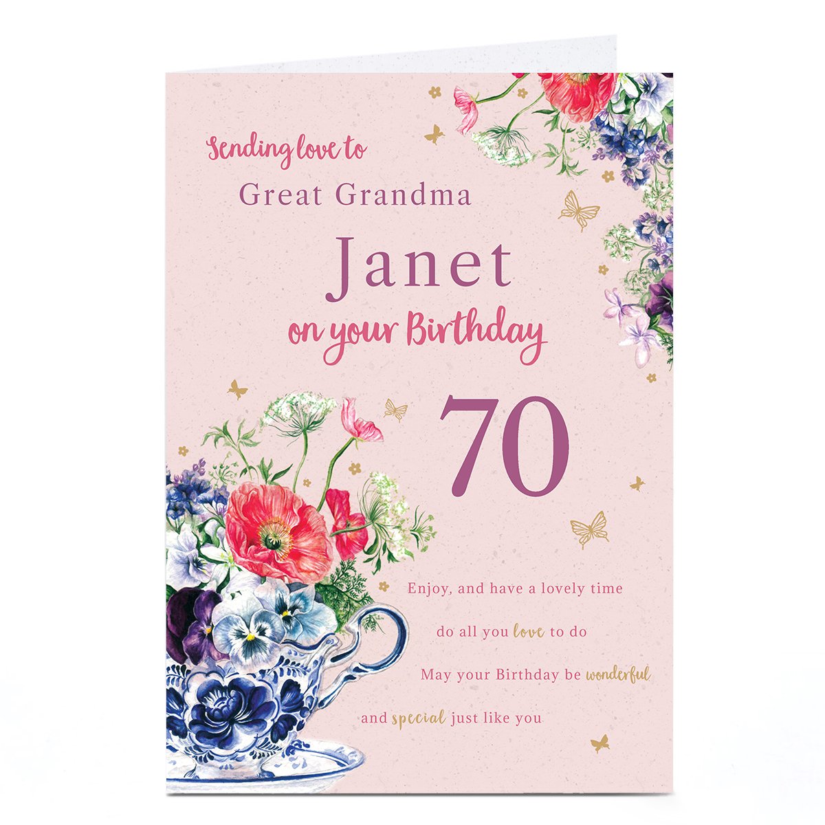 Personalised Birthday Card - Great Grandma Wonderful and Special. Editable Age
