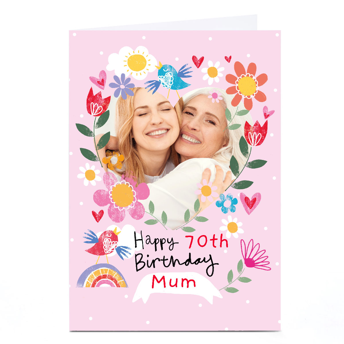 Photo Lindsay Loves to Draw 70th Birthday Card - Floral Heart, Editable Age & Recipient
