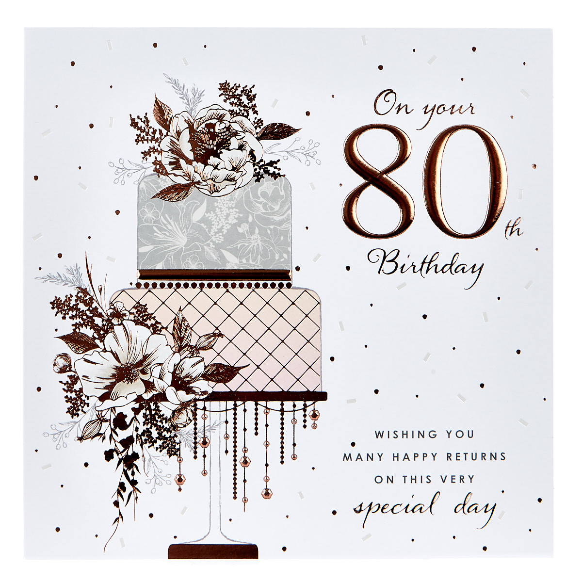 Platinum Collection 80th Birthday Card - Rose Gold Cake 