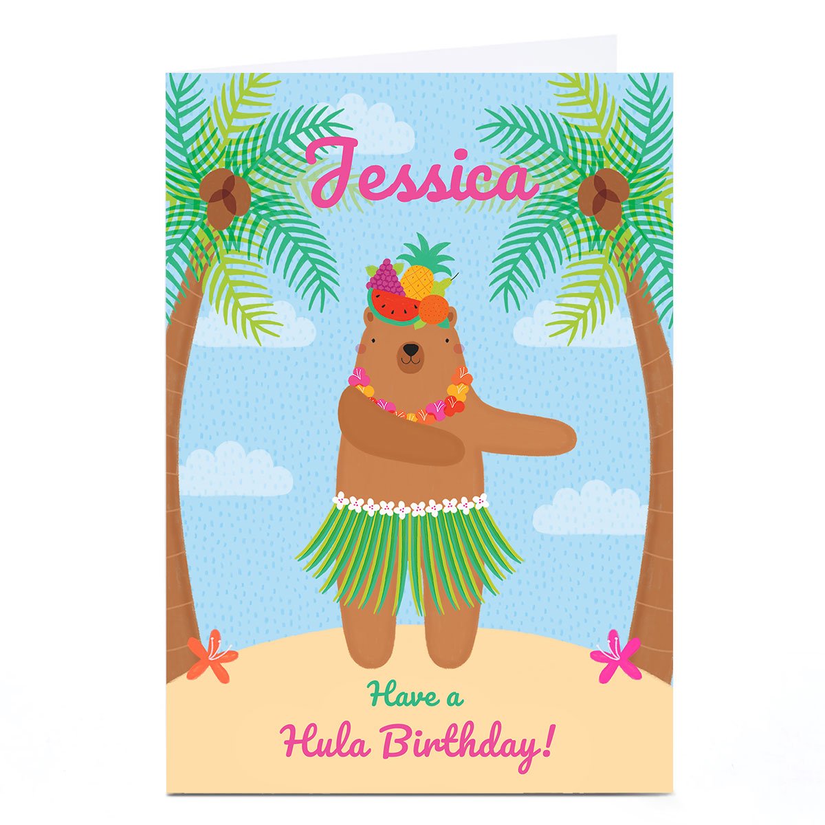 Personalised Hannah Steele Birthday Card - Hula Bear