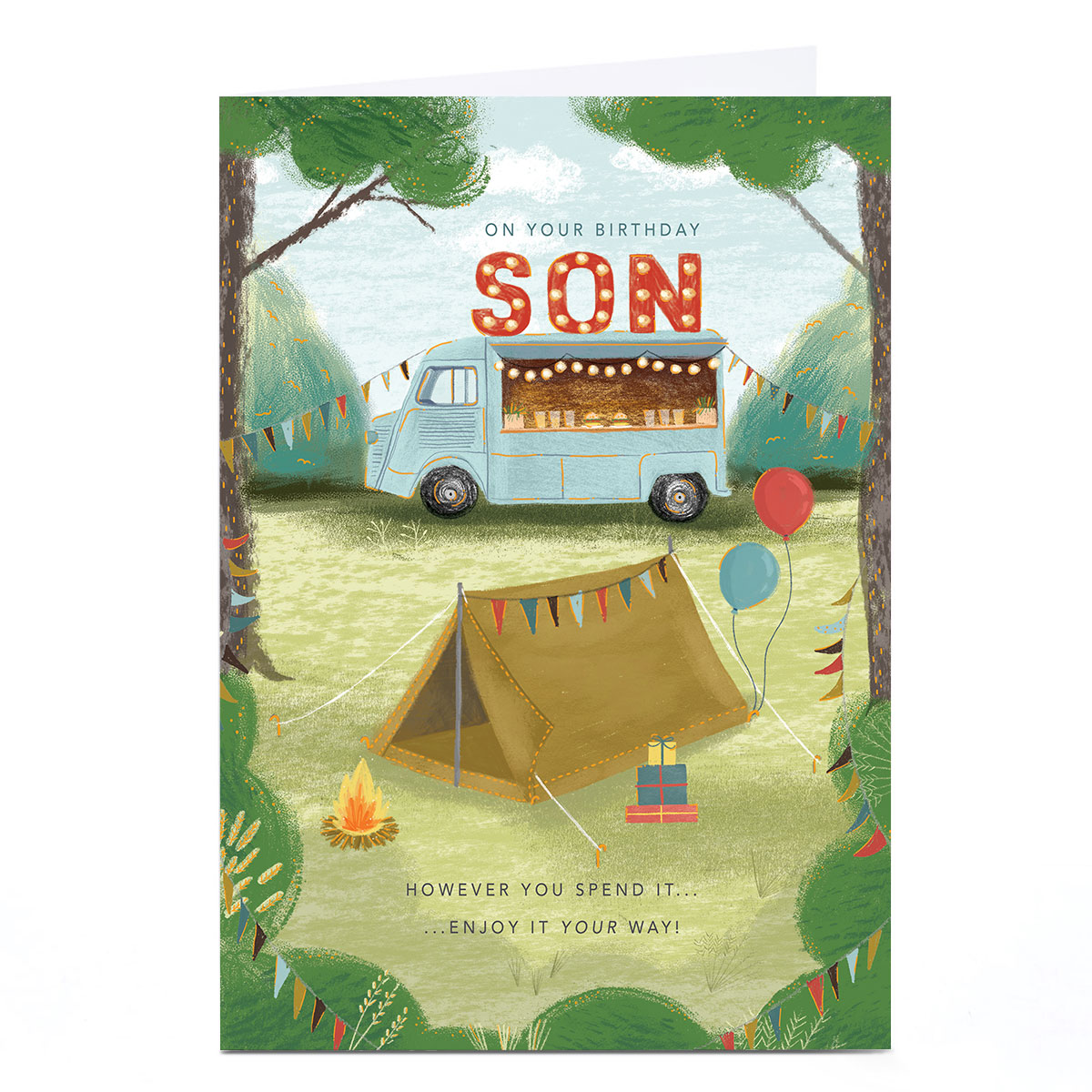 Personalised Birthday Card - Camping and Food Truck, Son