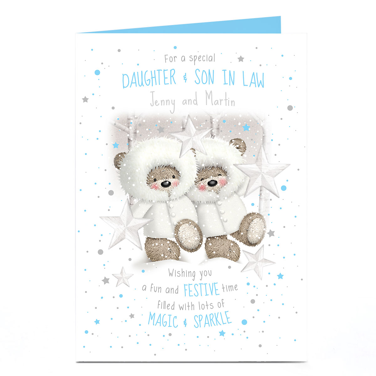 Personalised Hugs Bear Christmas Card - Fun & Festive Couple