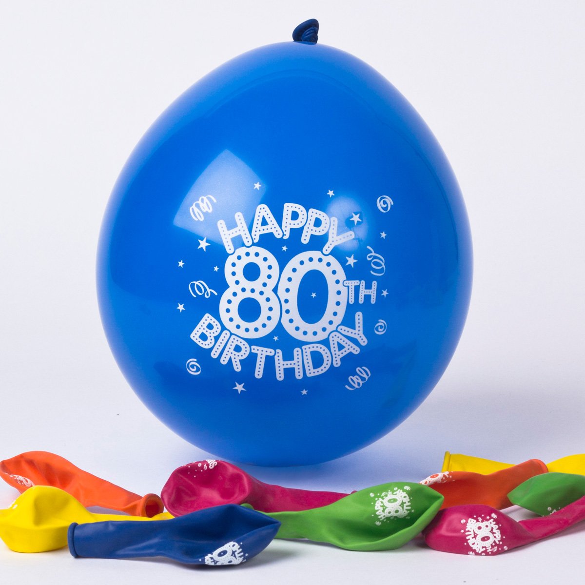 Multicoloured Age 80 Small Air-fill Latex Balloons, Pack Of 10