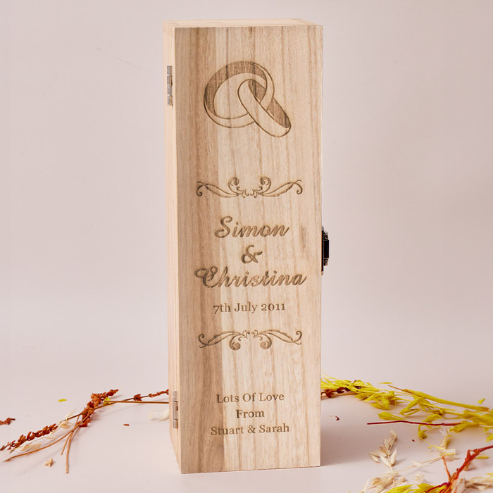 Engraved Wooden Box With Laurent-Perrier Champagne - Wedding Rings