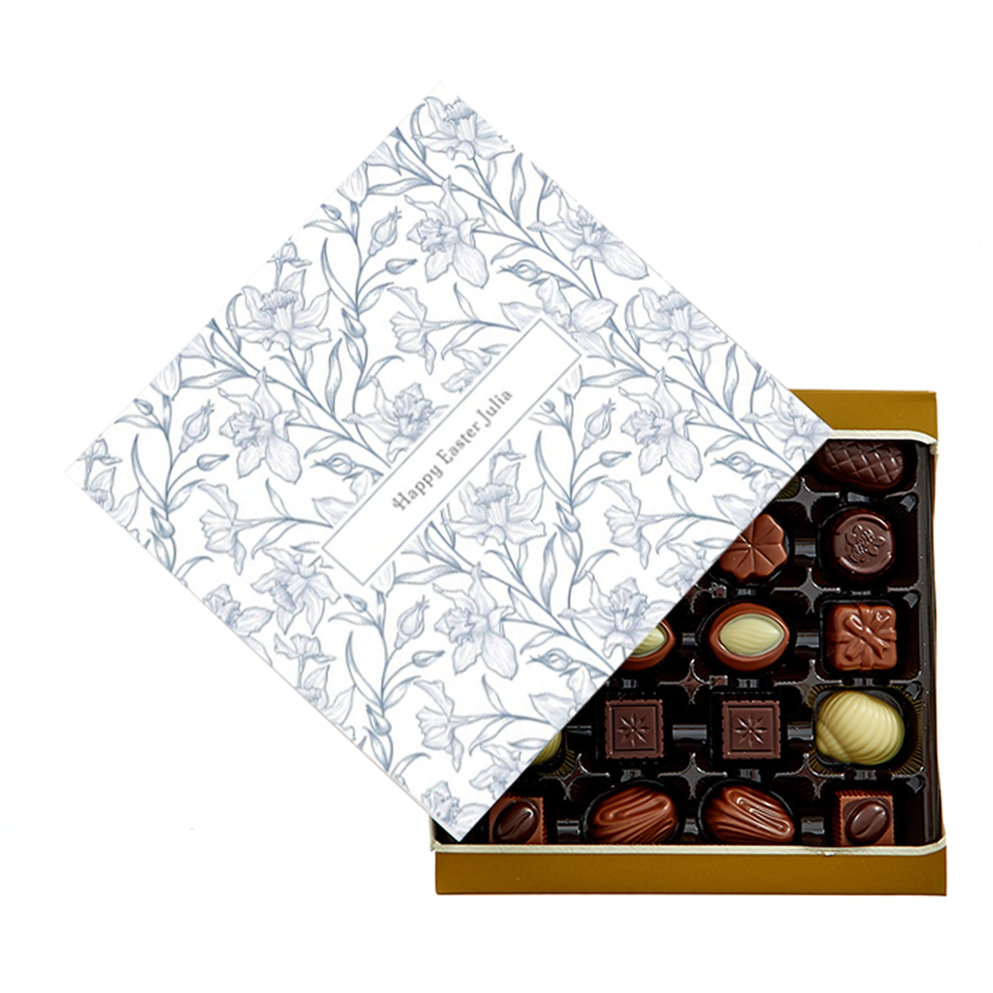 Personalised Belgian Chocolates - Blue Daffodils
