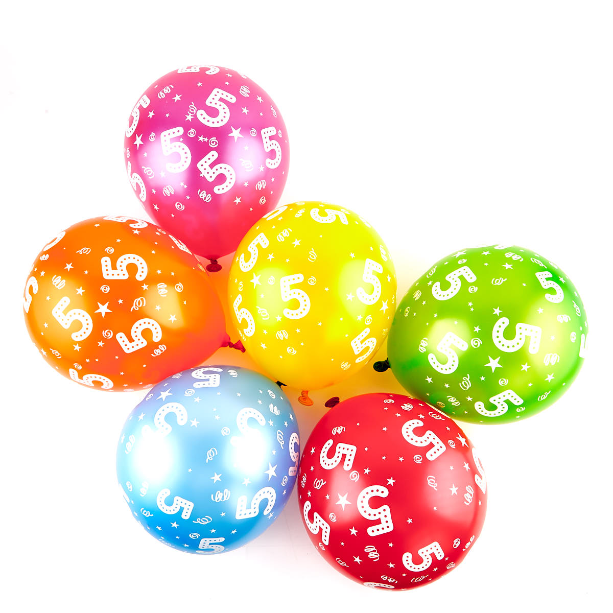 Multicoloured 5th Birthday Helium Latex Balloons - Pack Of 6