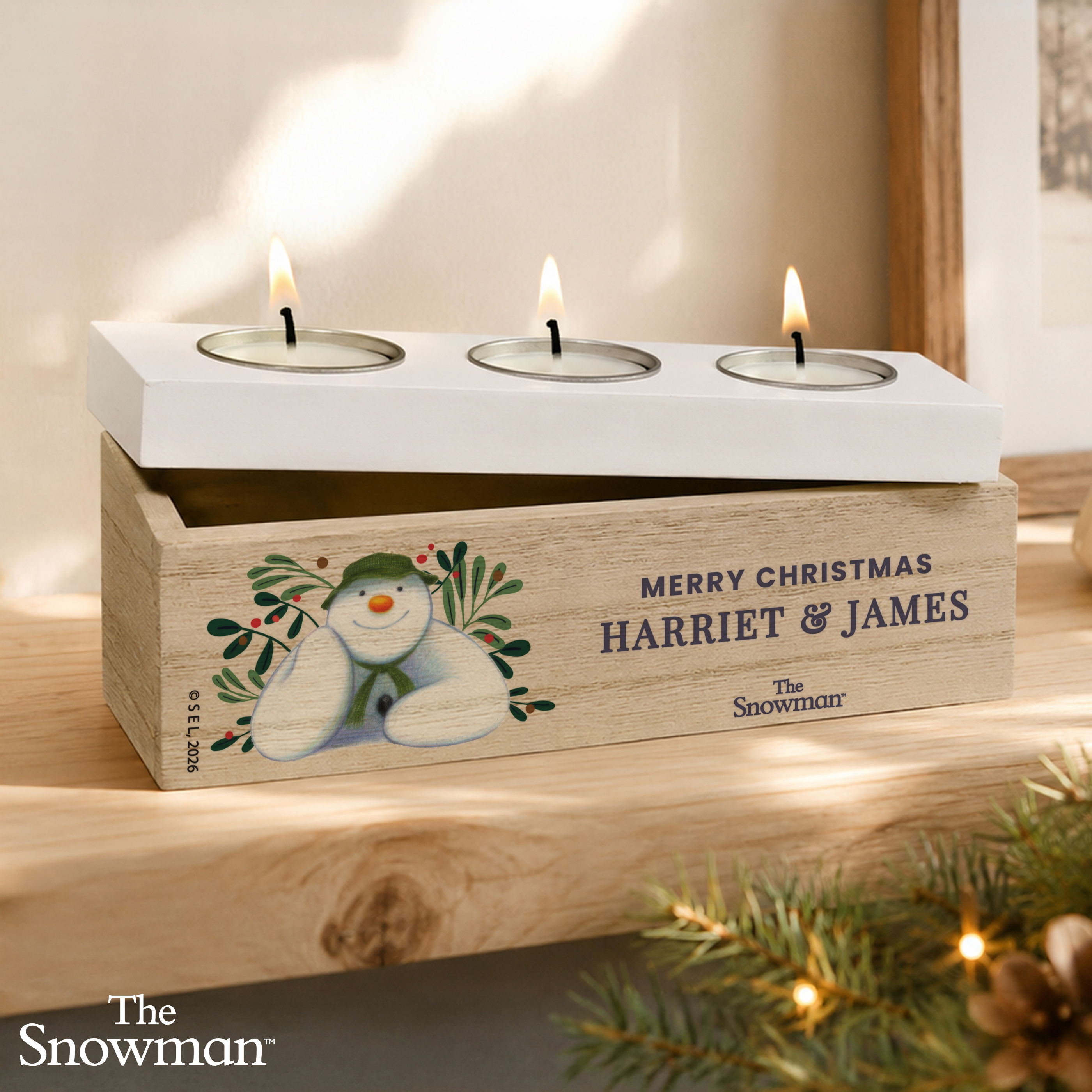 Personalised The Snowman Countdown to Christmas Triple Tealight Holder