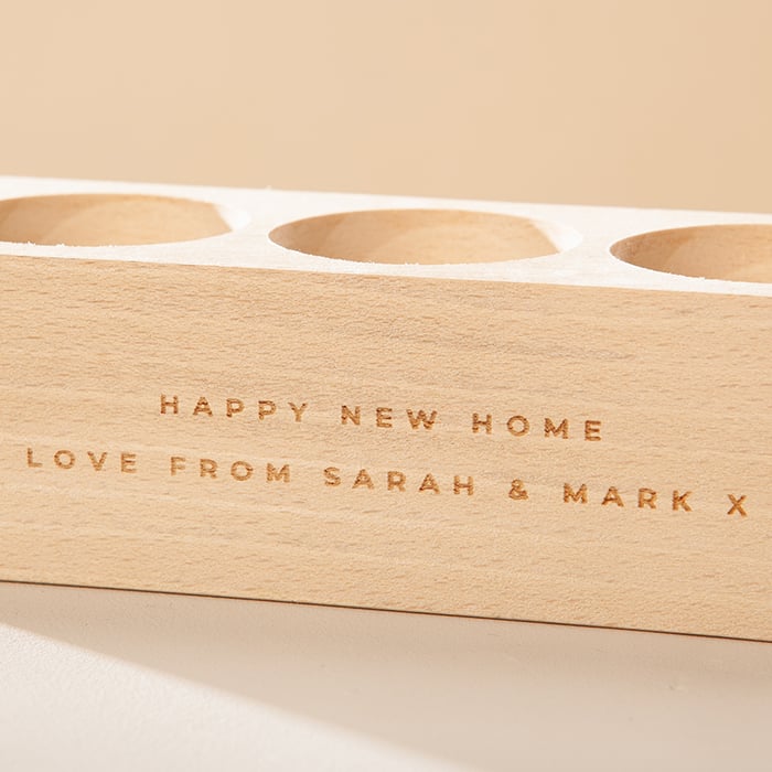 Engraved Triple Beech Candle Holder - Message