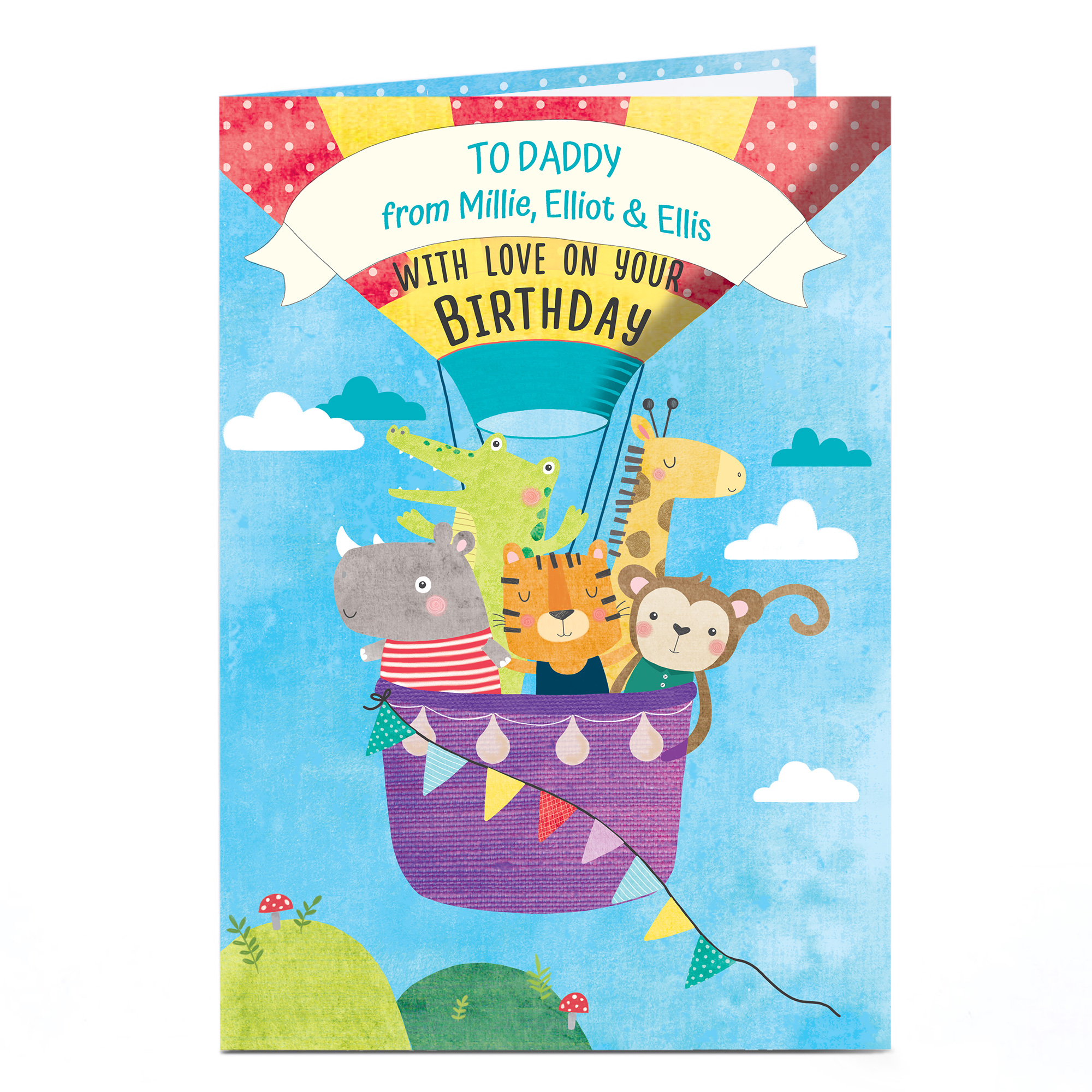 Personalised Birthday Card - Animal Hot Air Balloon