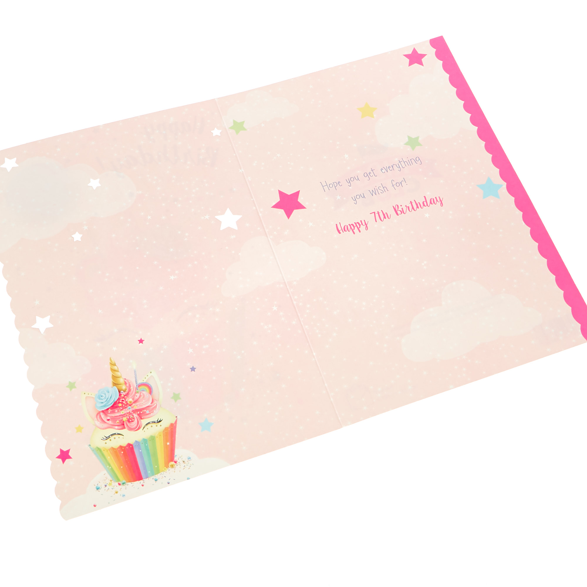 7th Birthday Card - Unicorn Cupcake (With Badge)