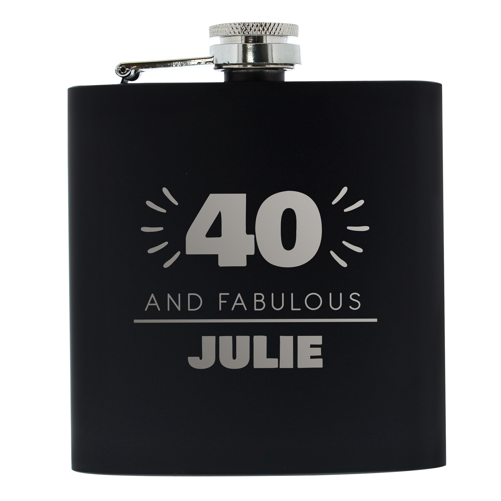 Personalised 40th Birthday Hip Flask - Black & Silver 