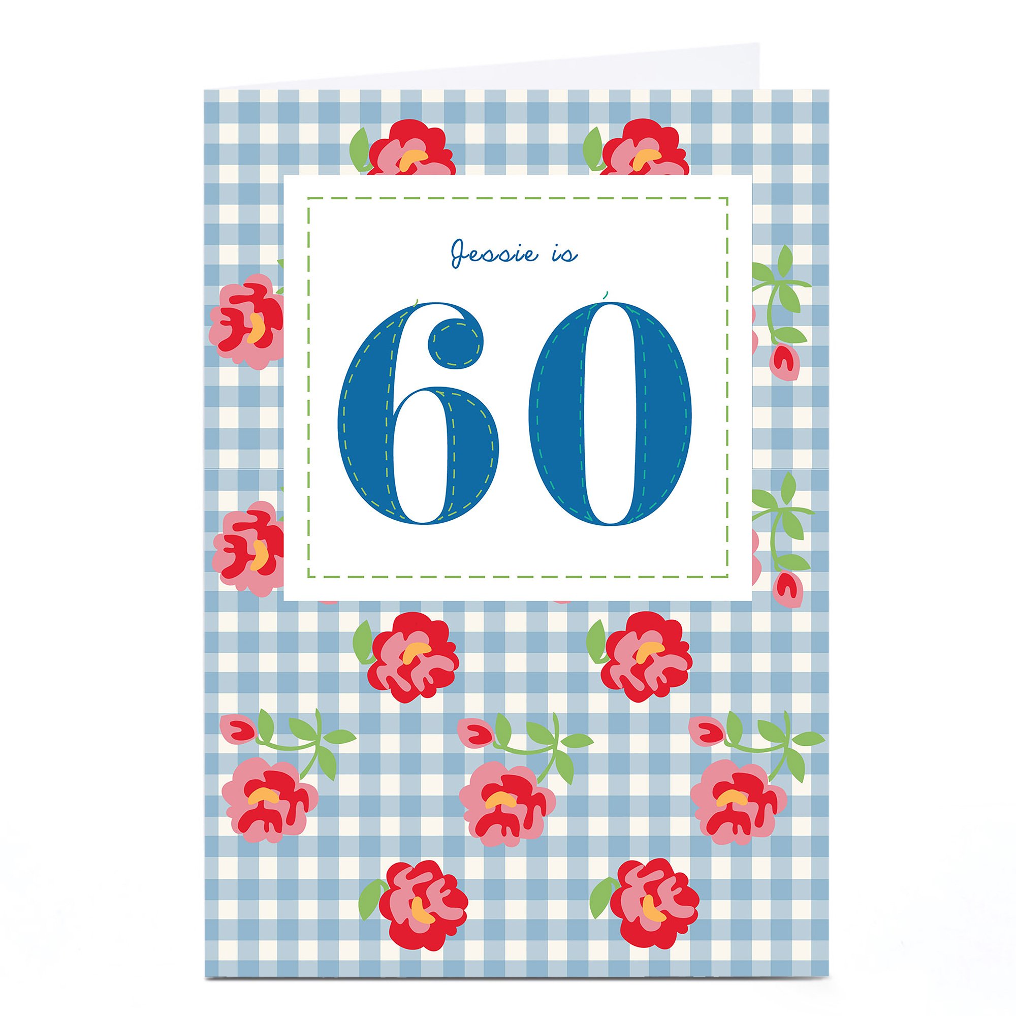 Personalised 60th Birthday Card - Roses & Gingham