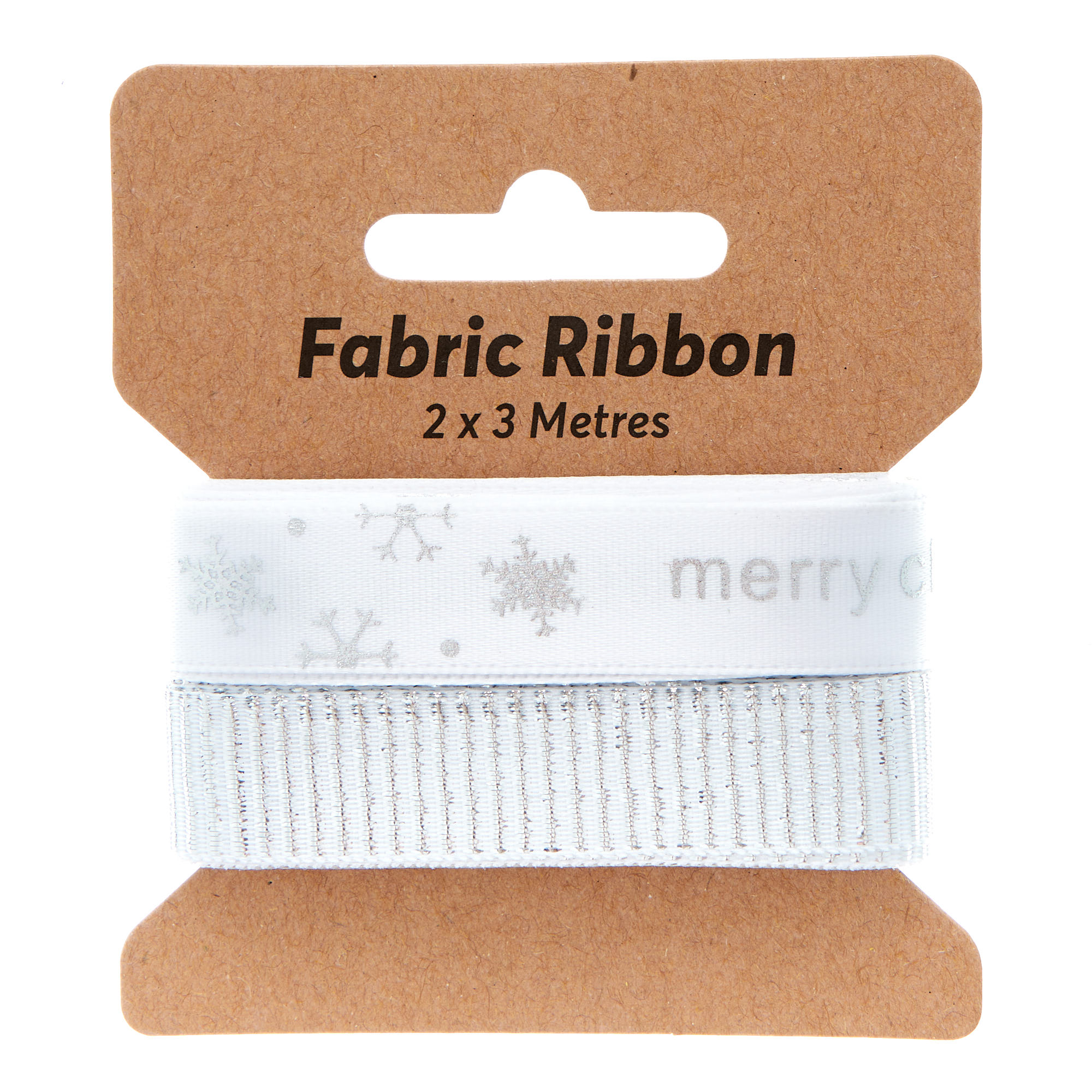 Merry Christmas Silver Fabric Ribbon - Pack of 2