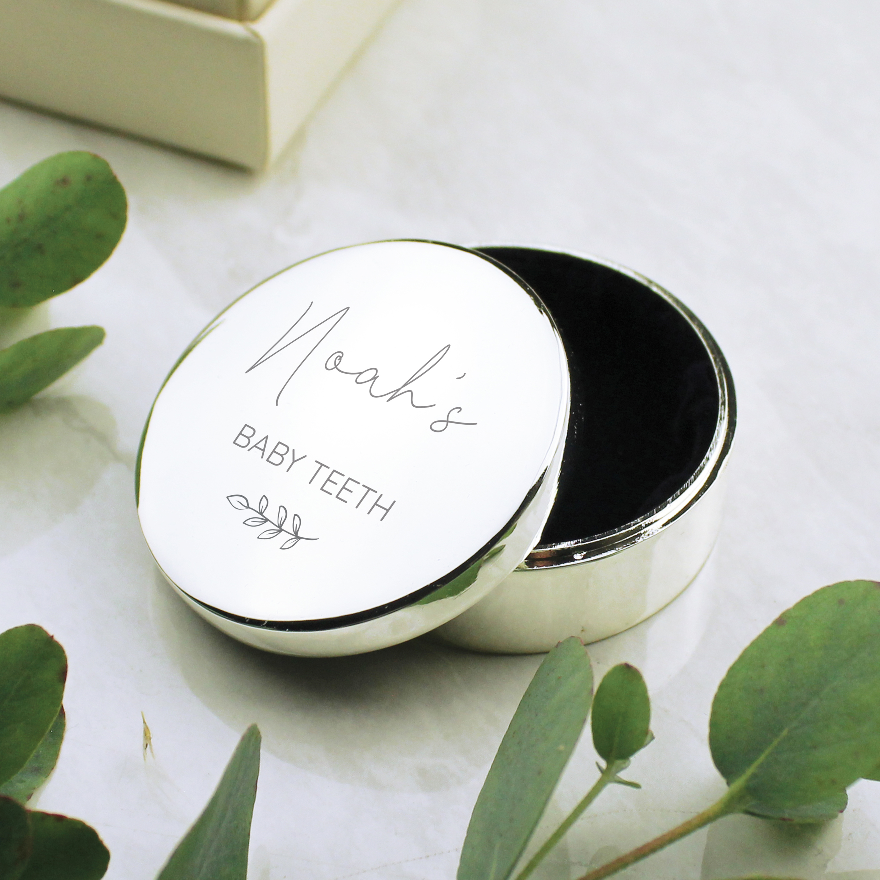 Image of Personalised Botanical First Tooth or Curl Trinket Box