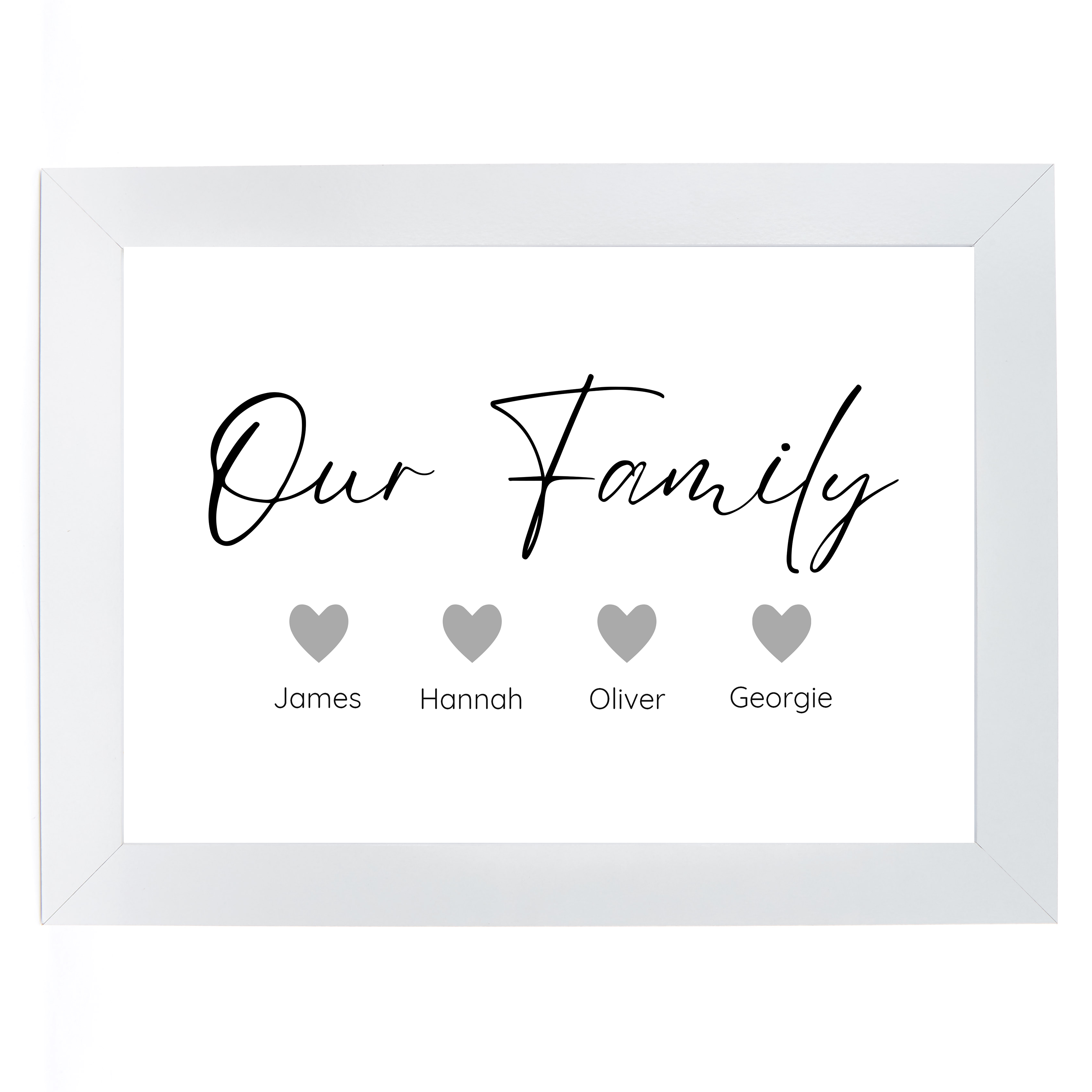 Personalised Our Family Print - Family of 4 Hearts