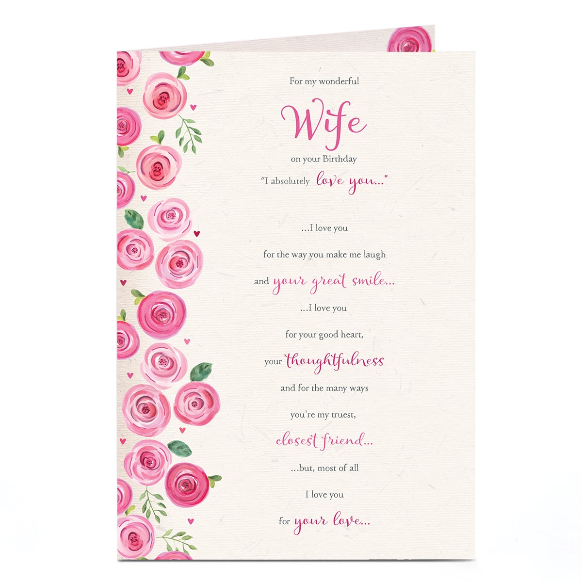 Birthday Card - Rose Border Reasons I Love You, Wife