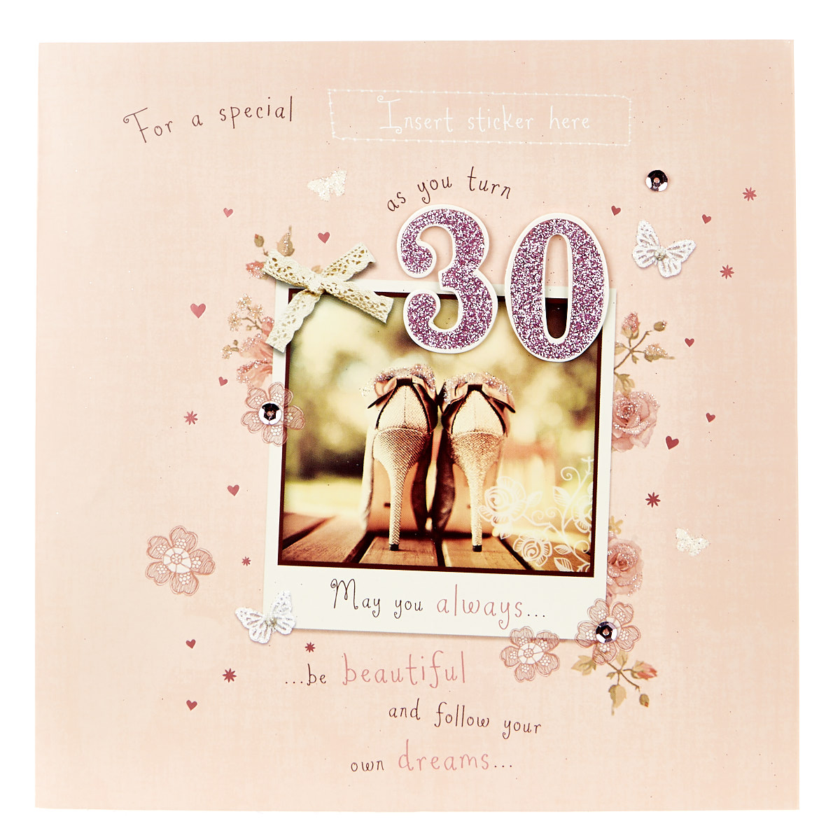 Exquisite Collection 30th Birthday Card - Any Female Recipient (Stickers Included)