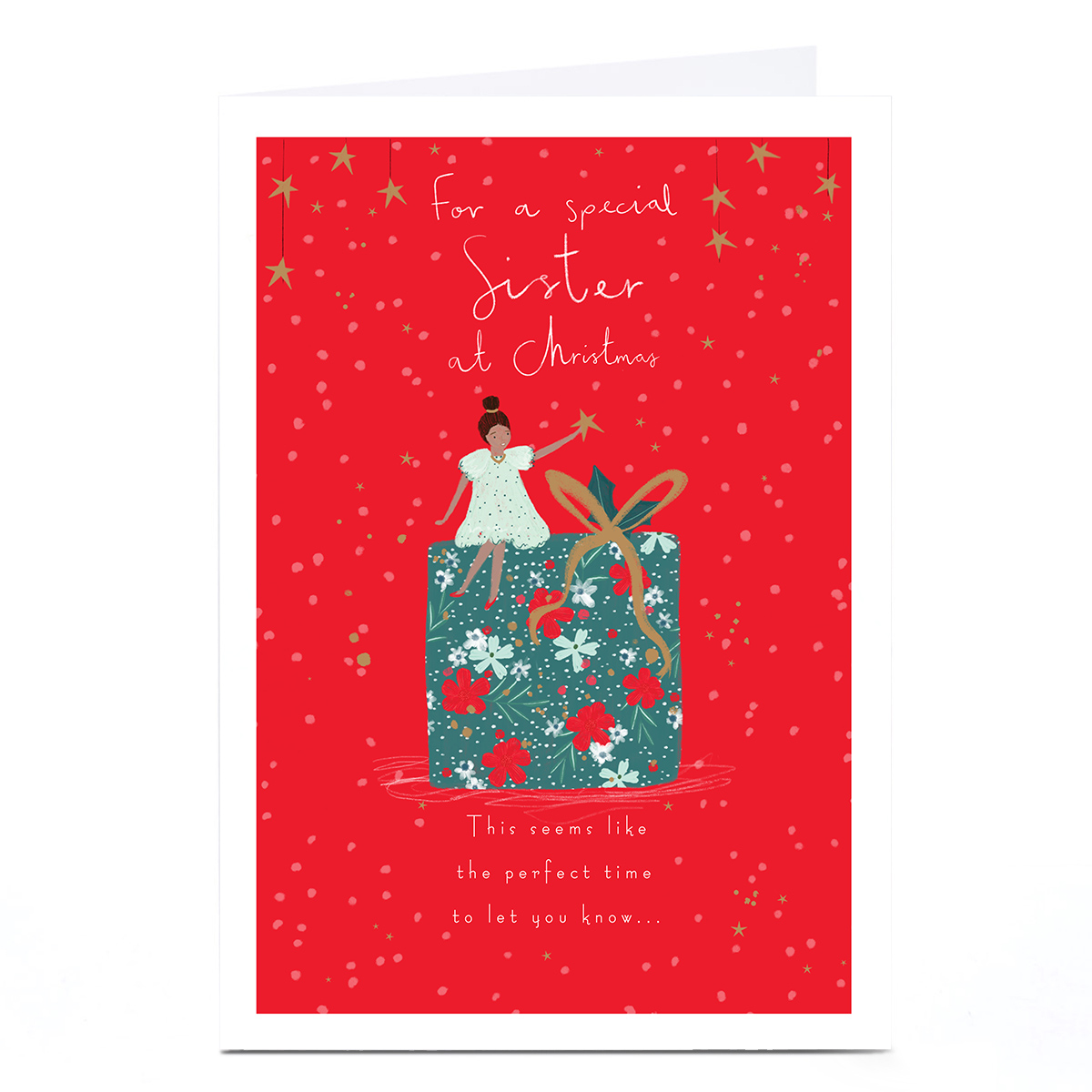 Christmas Card - Perched on Present, Sister