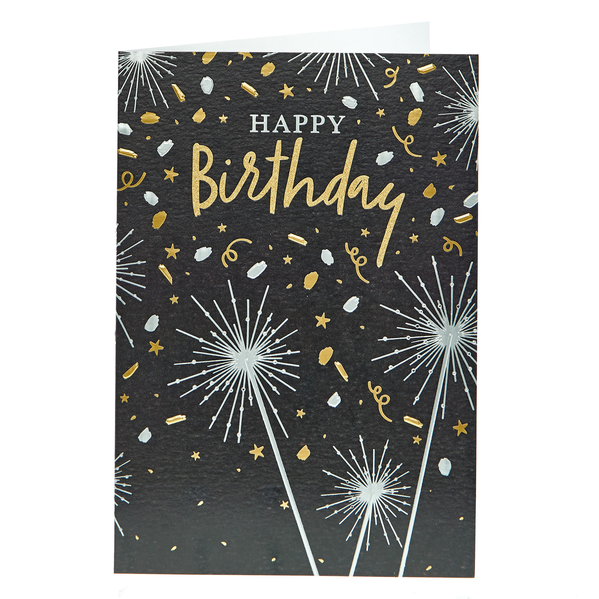 Birthday Card - Black, Silver & Gold Sparklers