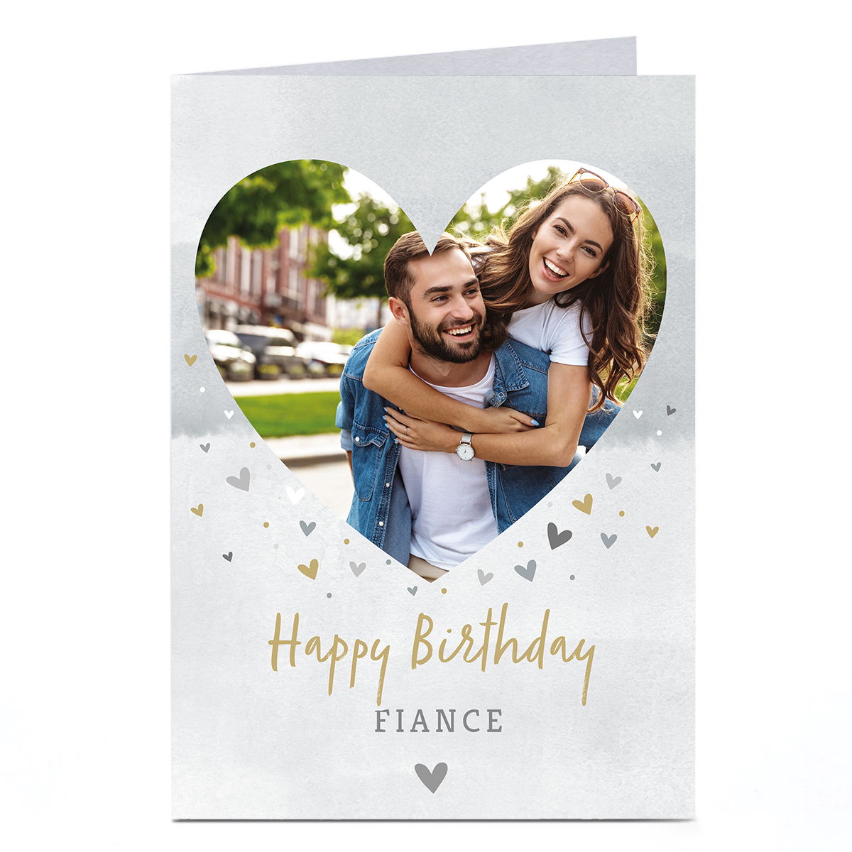 Photo Birthday Card - Fiance Watercolour Hearts