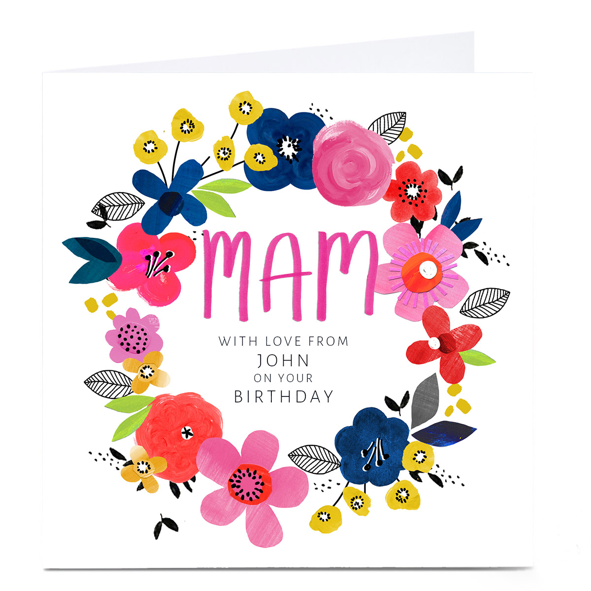 Personalised Kerry Spurling Birthday Card - Floral Wreath, Mam