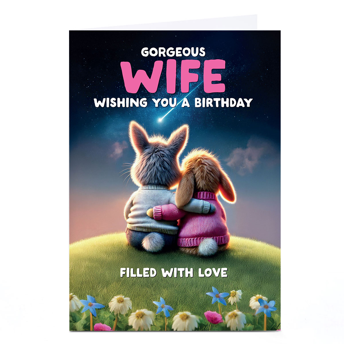 Birthday Card - Gorgeous Wife Bunny Cuddles