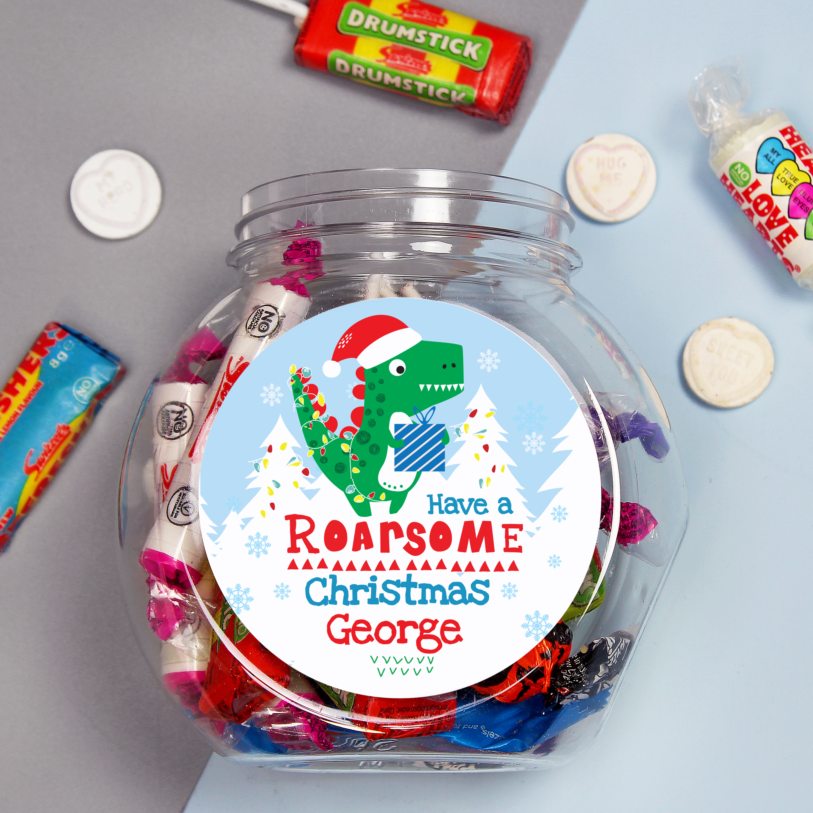 Personalised Dinosaur Roarsome Christmas Sweet Jar