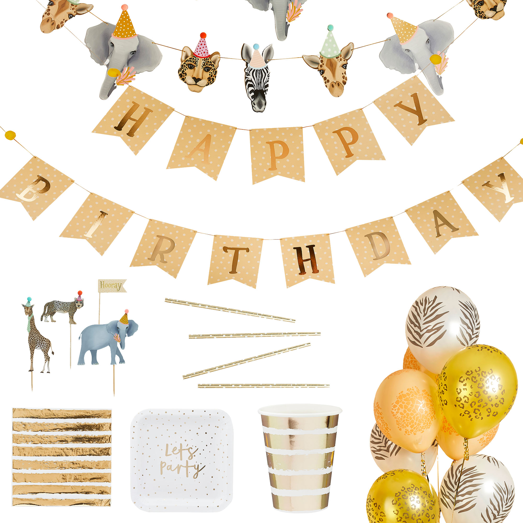 Party Animals Birthday Tableware & Decorations Bundle -10 Guests