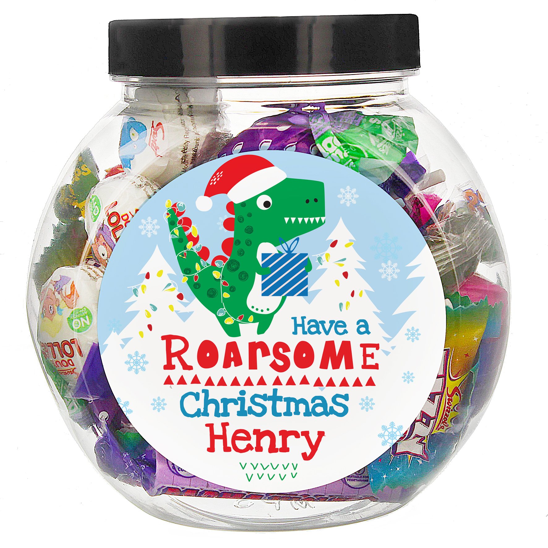 Personalised Dinosaur Roarsome Christmas Sweet Jar