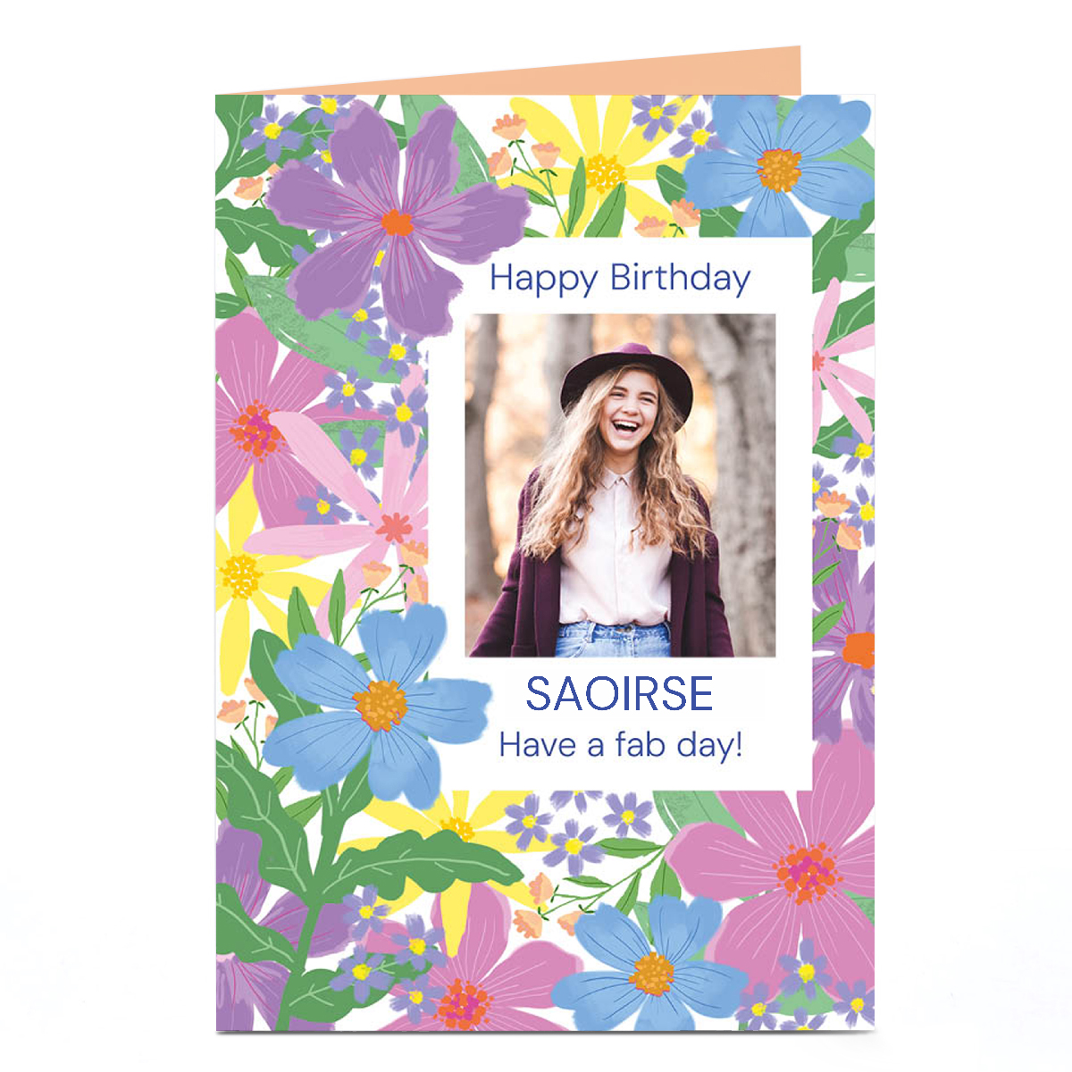 Photo Birthday Card - Bright Floral, Any Name