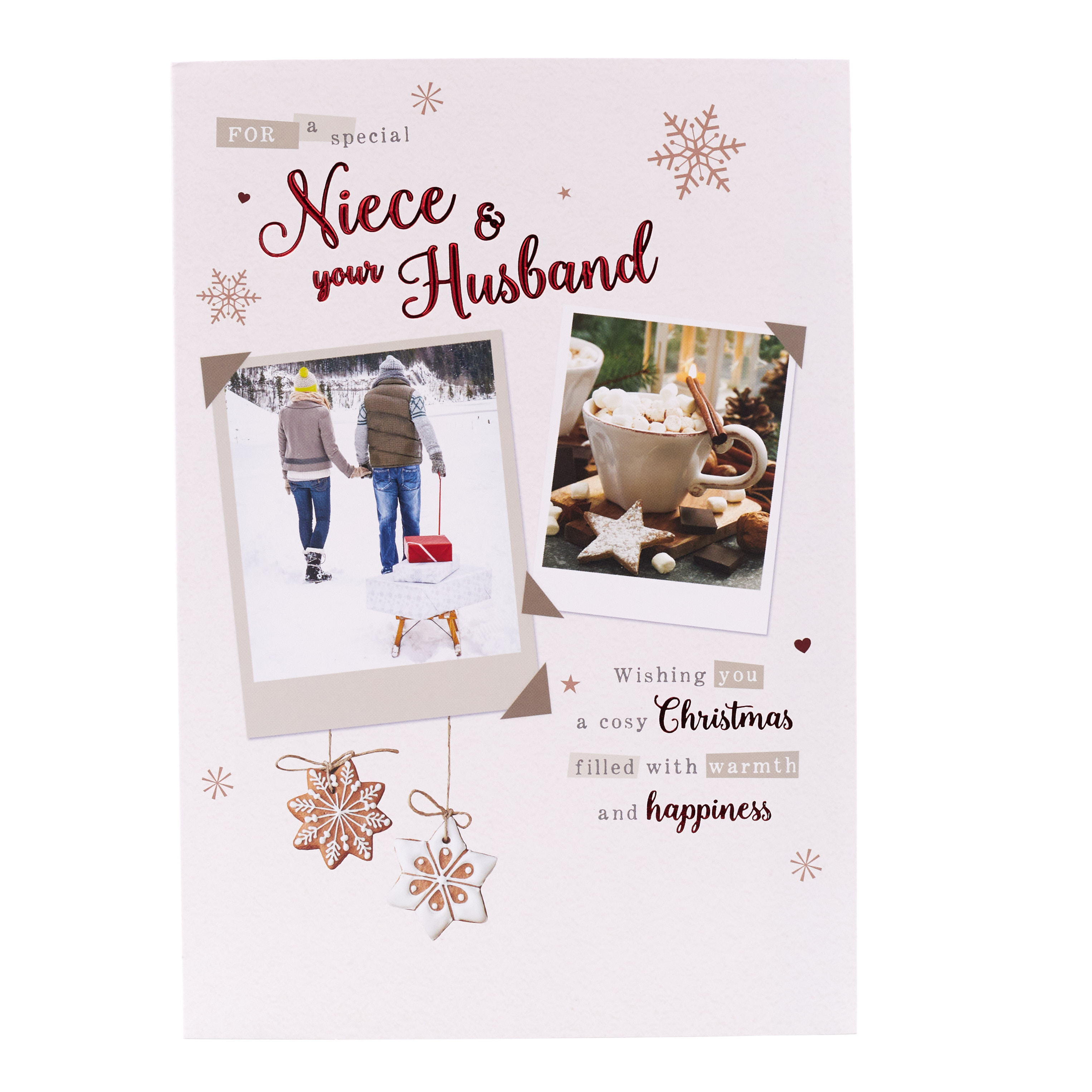 Christmas Card - Niece And Your Husband, Snowy Scenes
