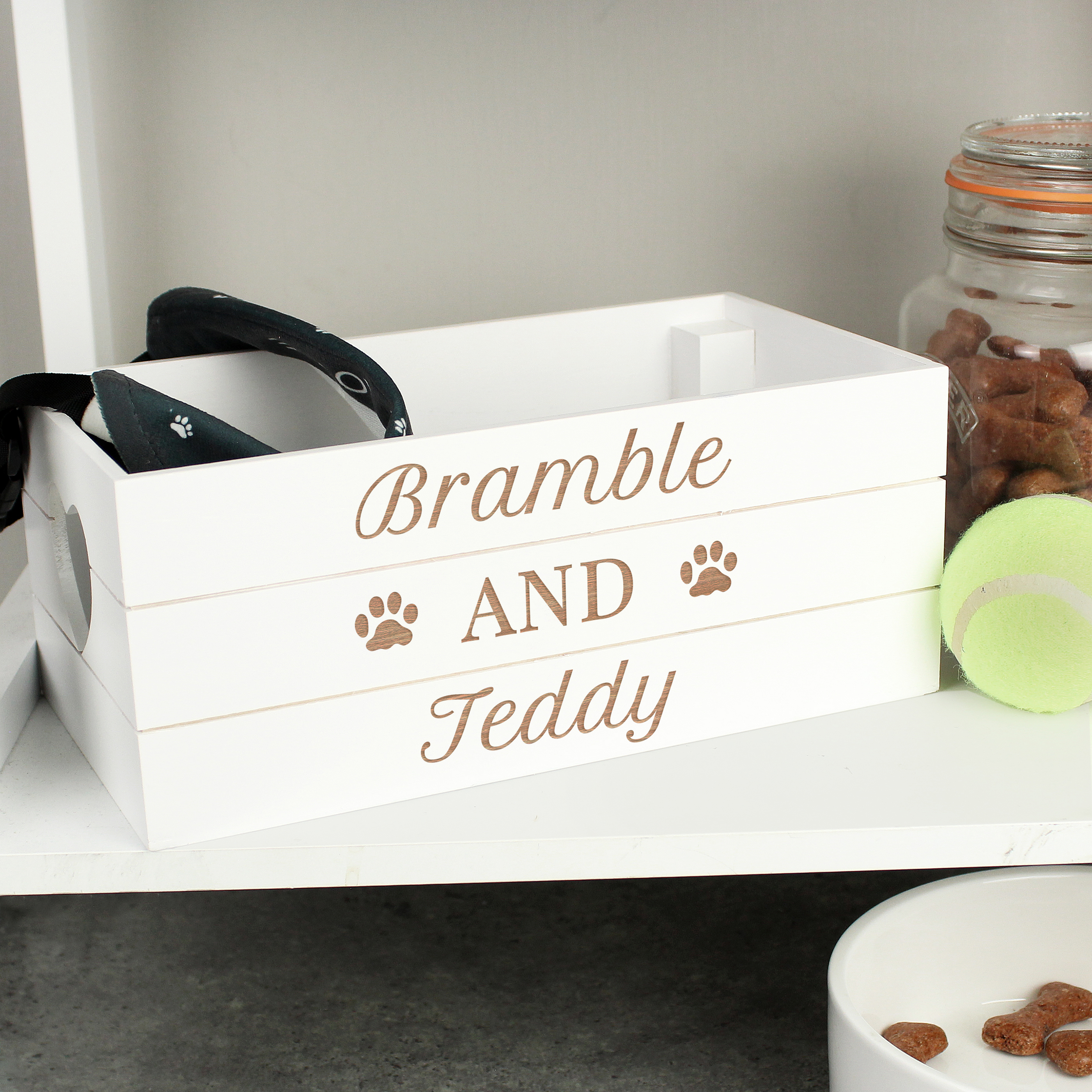 Personalised Wooden Pet Toys & Treats Crate
