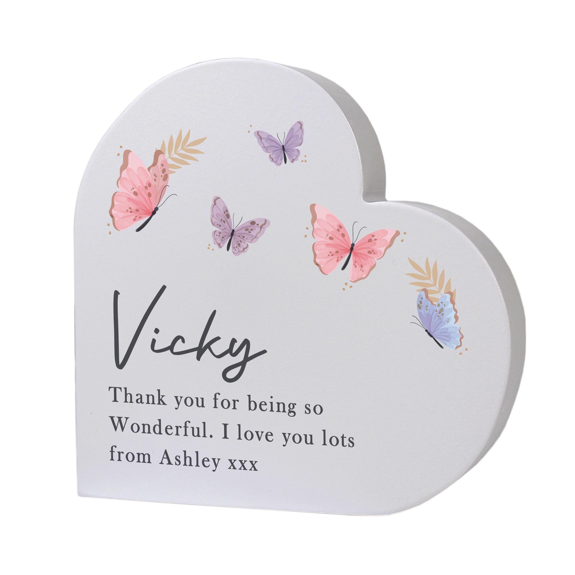 Personalised Butterfly Grey Heart Ornament