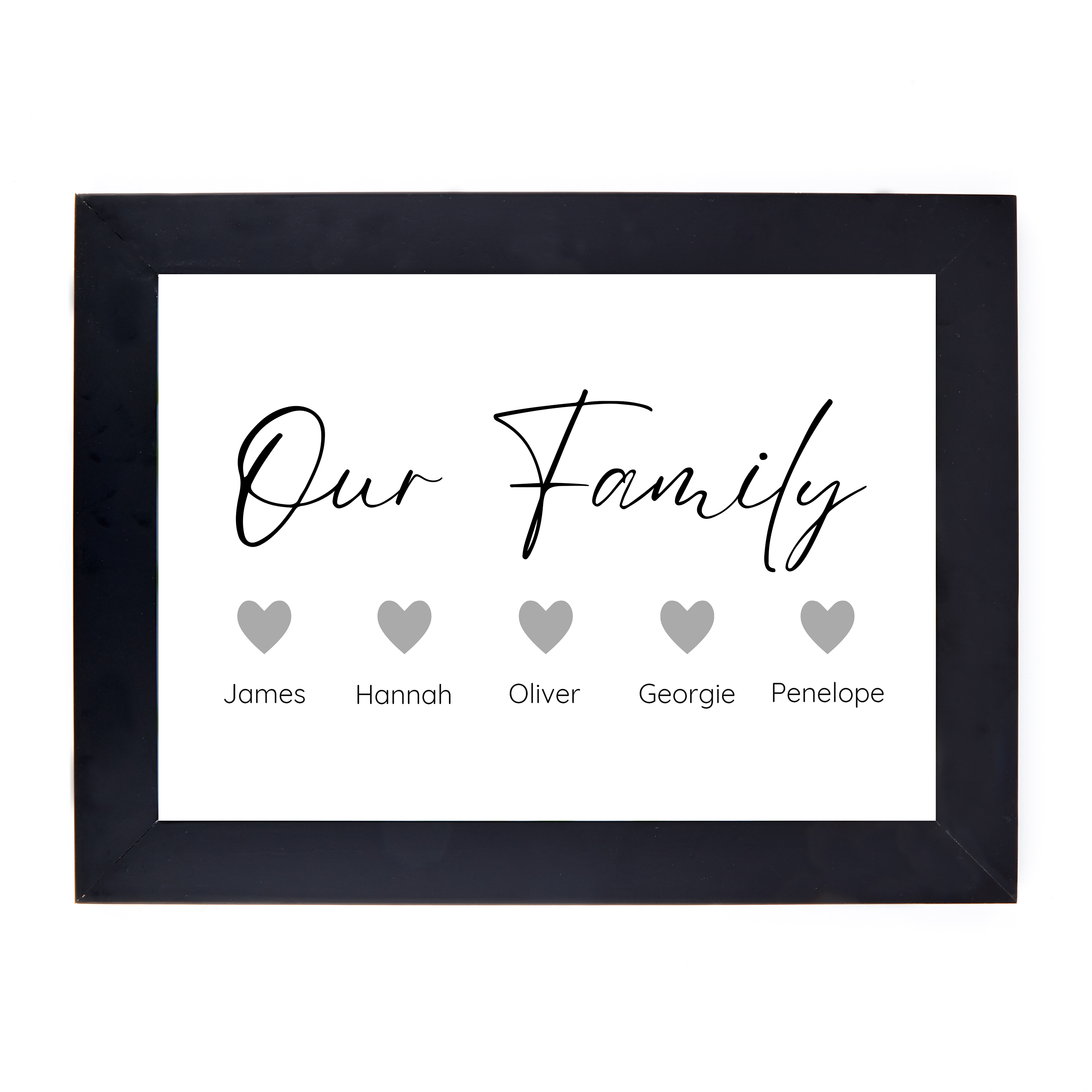 Personalised Our Family Print - Family of 5 Hearts