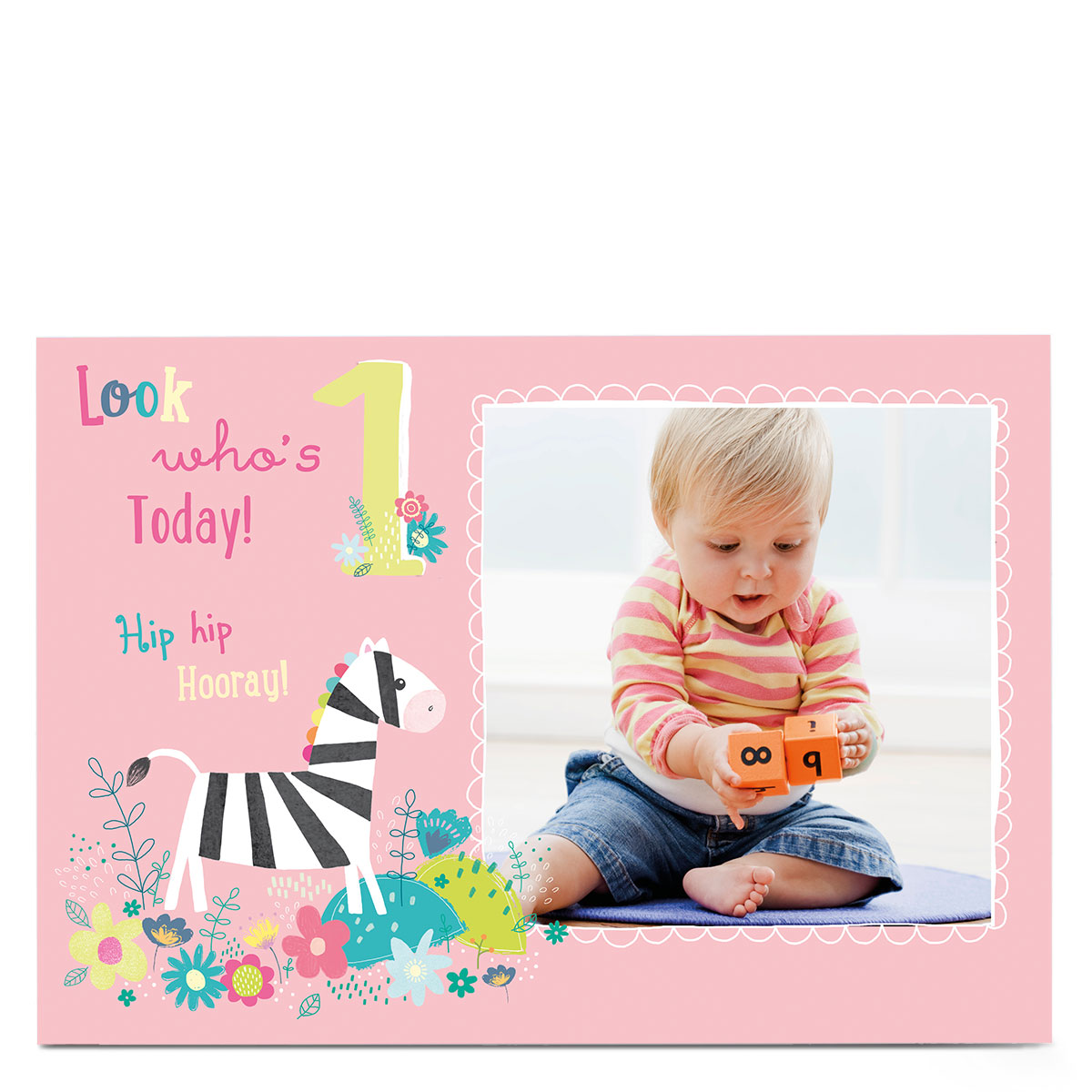 Photo 1st Birthday Card - Zebra
