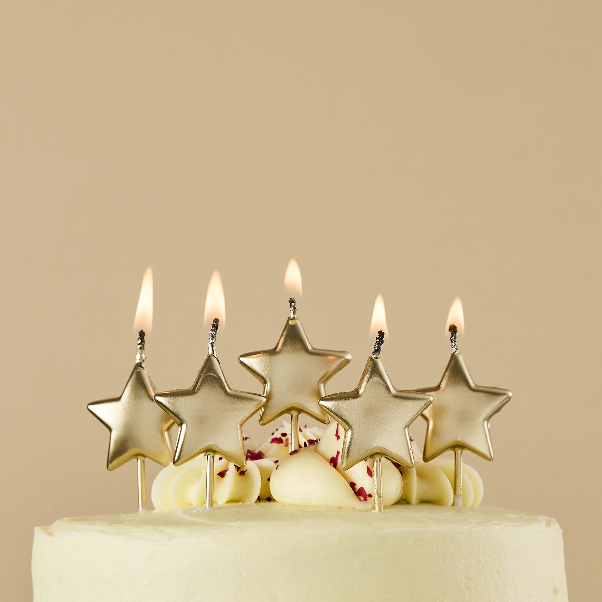 Gold Metallic Star Cake Candles - Pack of 5