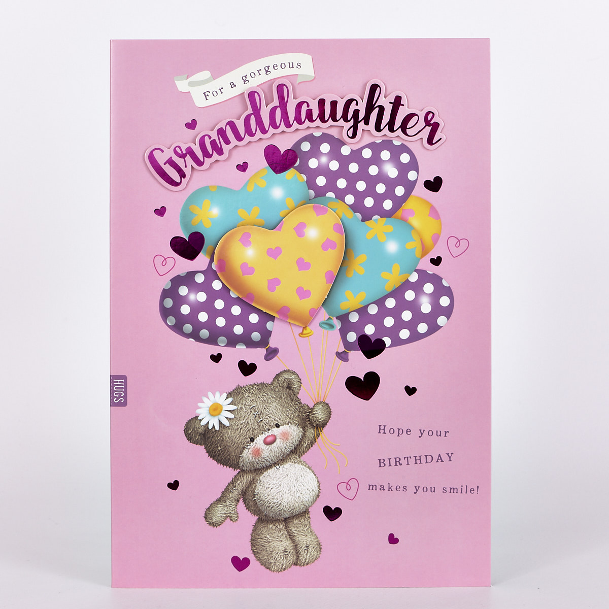 Hugs Bear Birthday Card - Granddaughter, Balloons