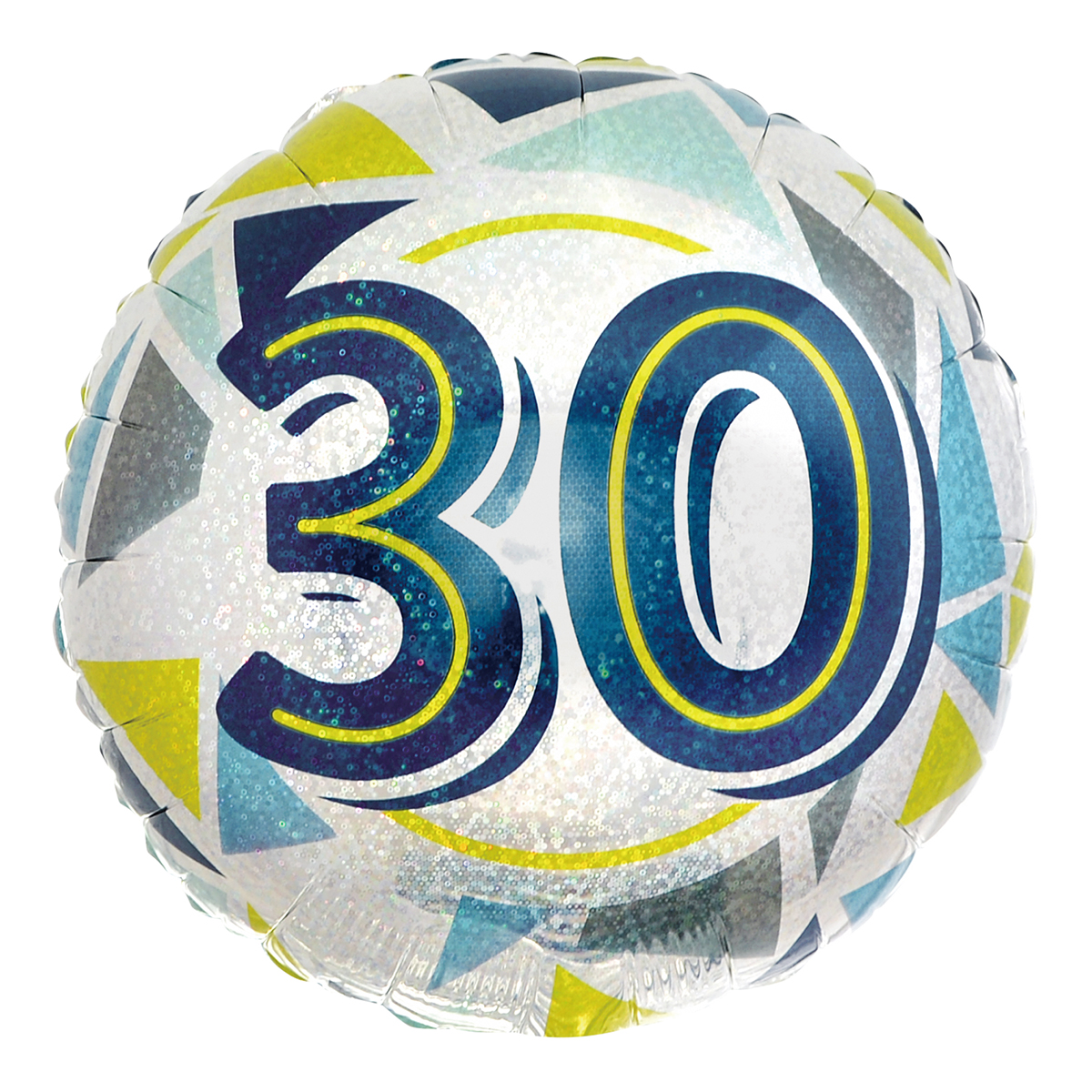 Geometric Blue & Yellow 30th Birthday 18-Inch Foil Helium Balloon