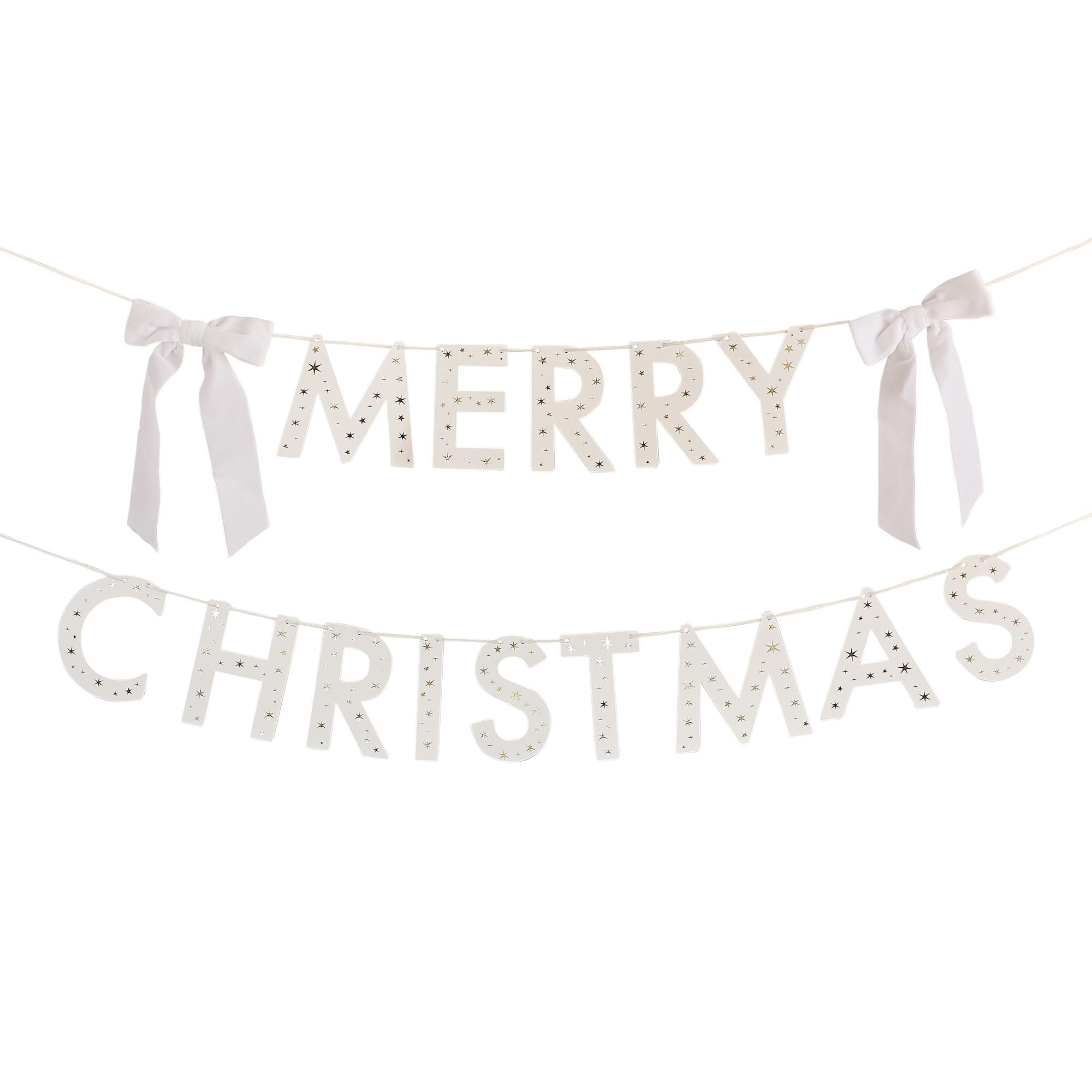 White Merry Christmas' Card Banner With Velvet Bows