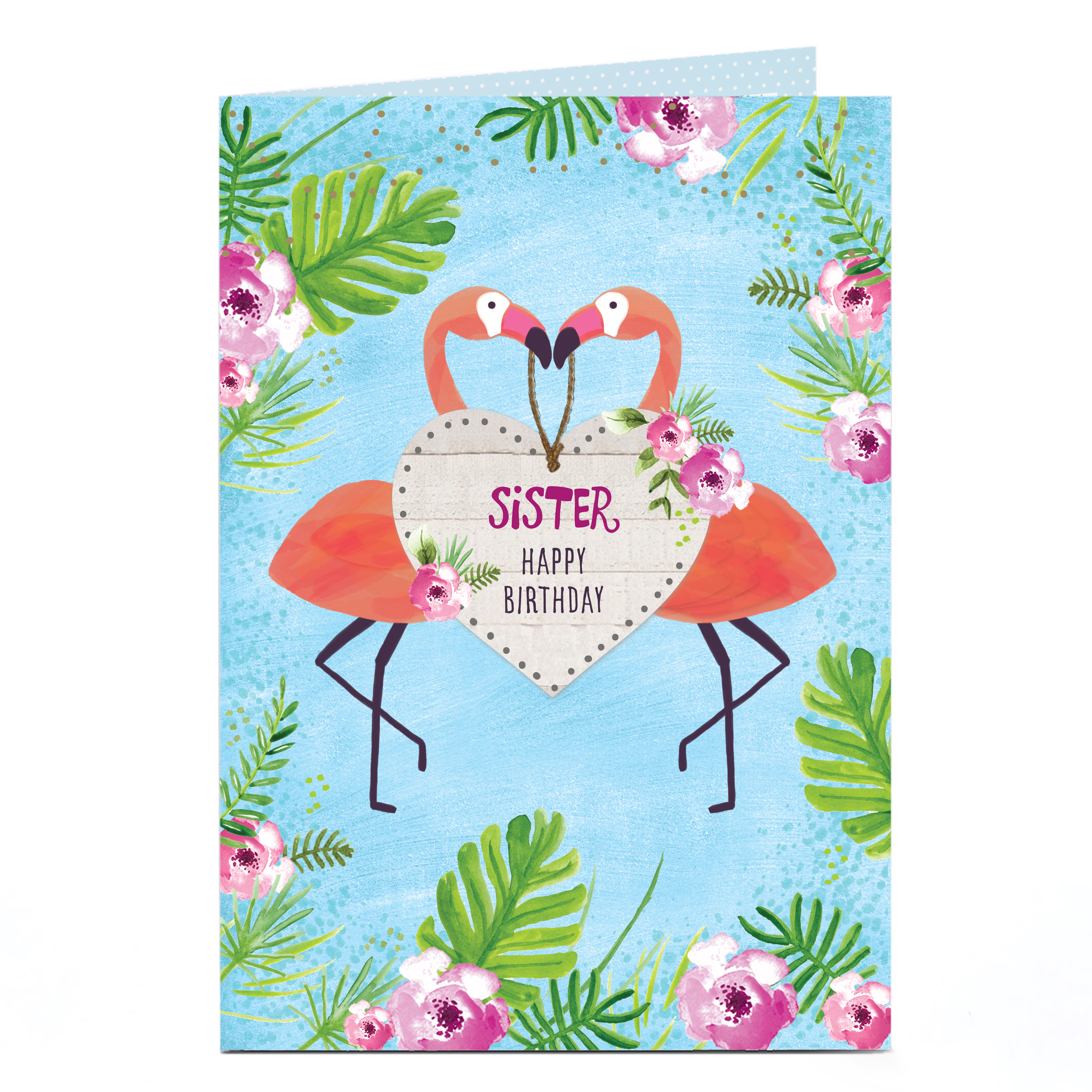 Personalised Birthday Card - Tropical Flamingos, Sister | Card Factory