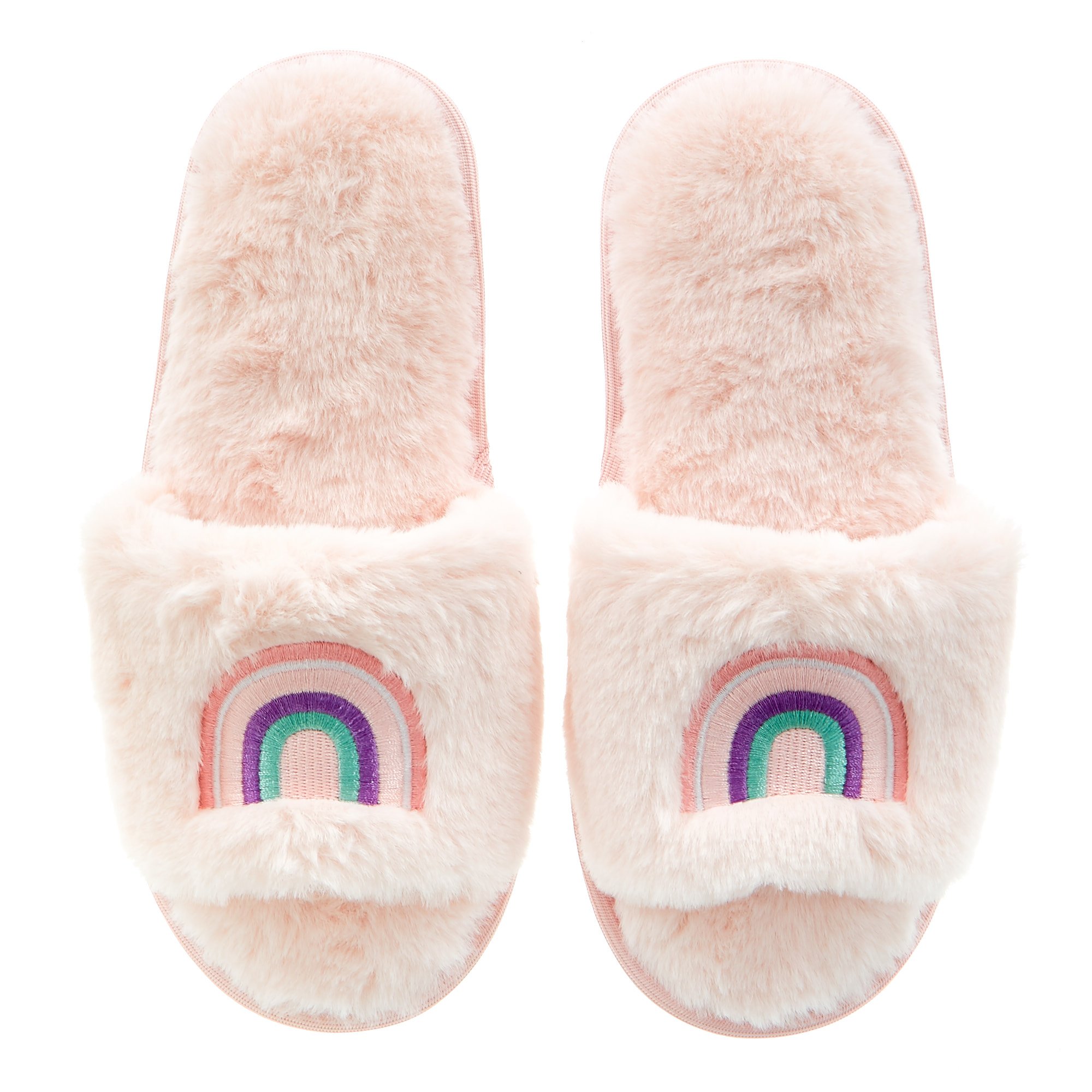 Happy Rainbows Fluffy Slider Slippers - Medium