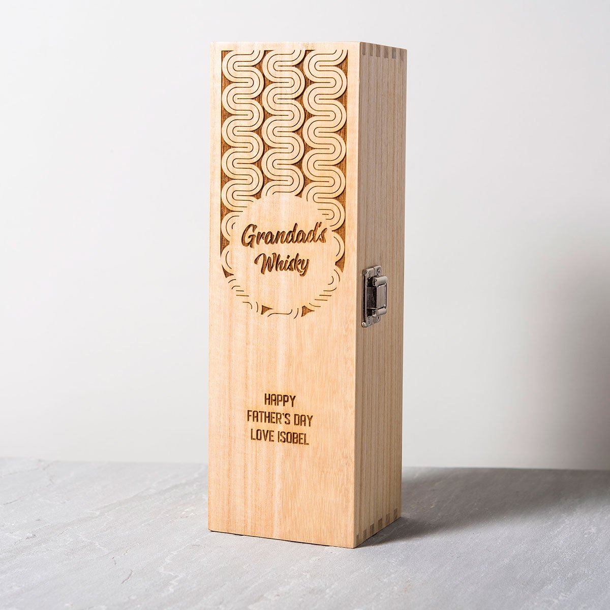 Engraved Luxury Wooden Whisky Box with Glenfiddich Whisky - Retro