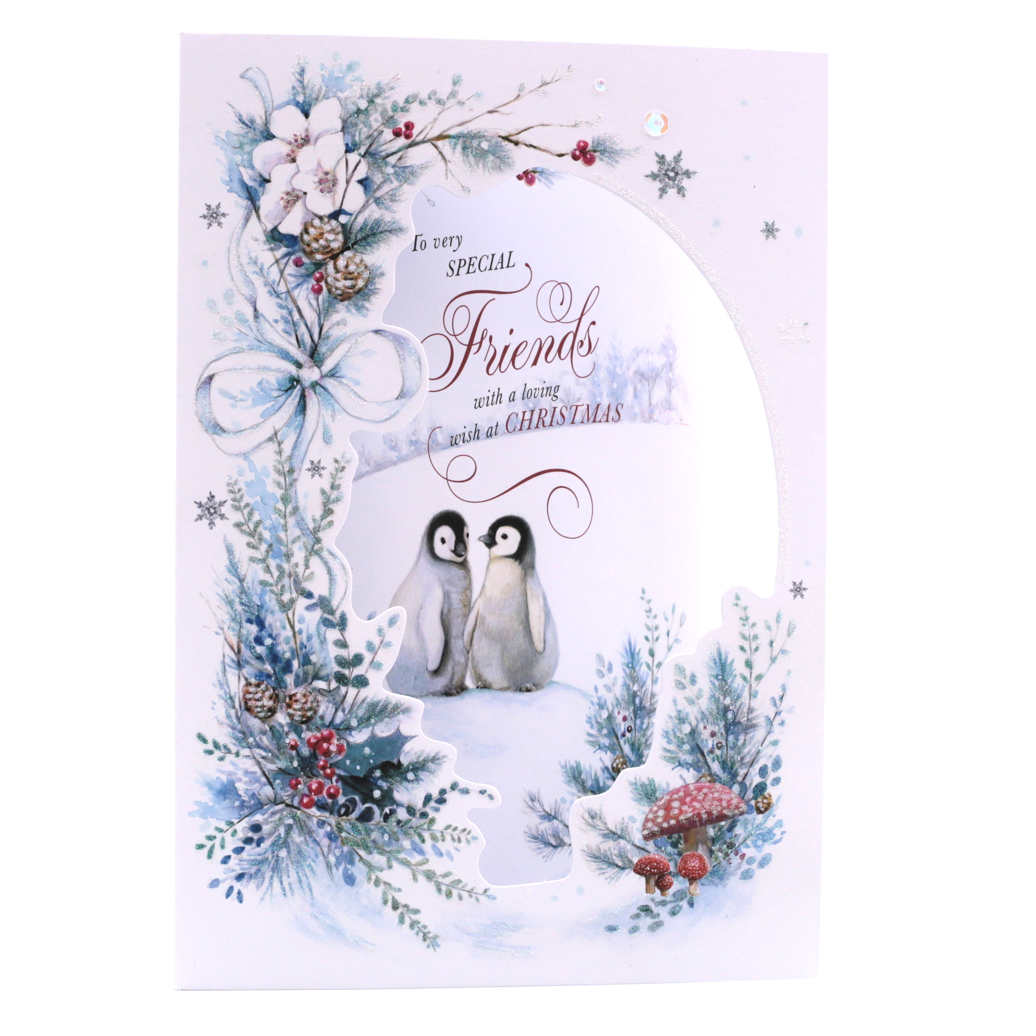 Christmas Card - Very Special Friends, Cute Penguins In Snow