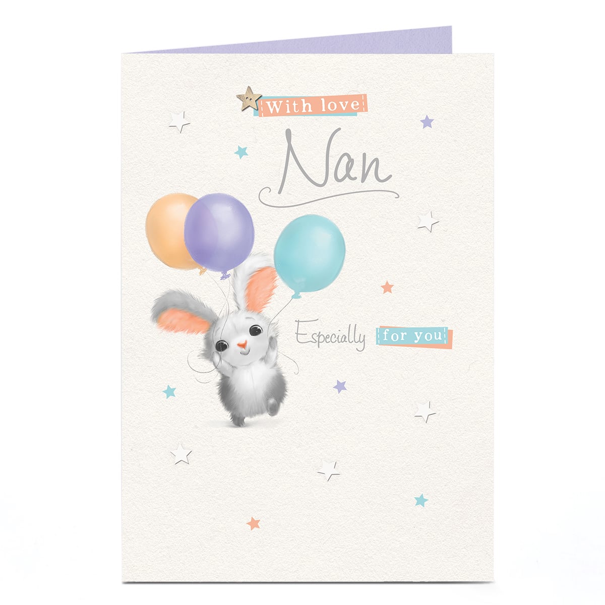 Birthday Card - Cute Pastel Bunny Balloons, Nan