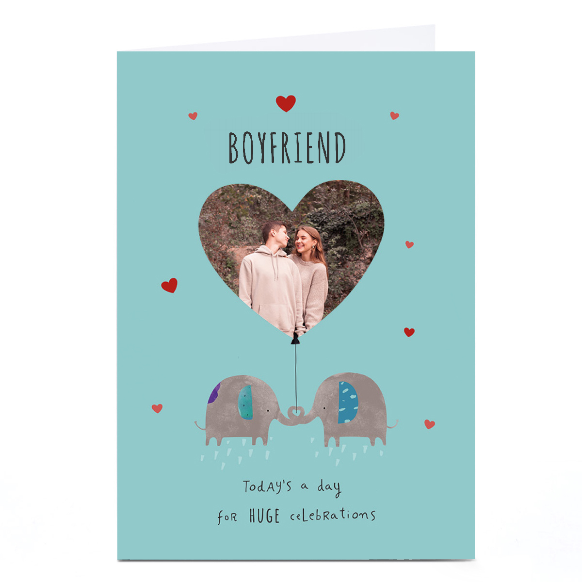 Photo Birthday Card - Elephants Love Heart, Any Name