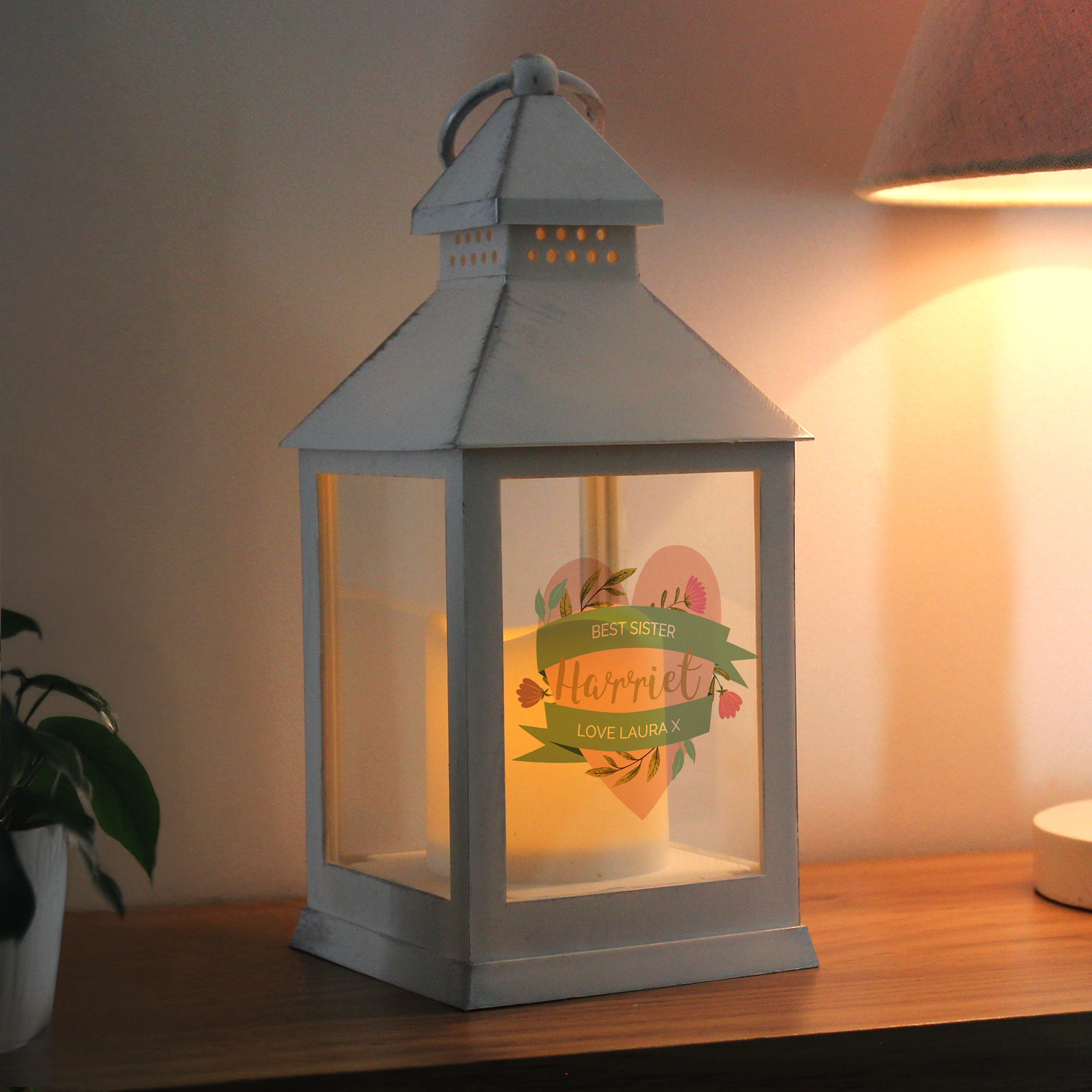 Personalised Floral Heart Mothers Day White Lantern