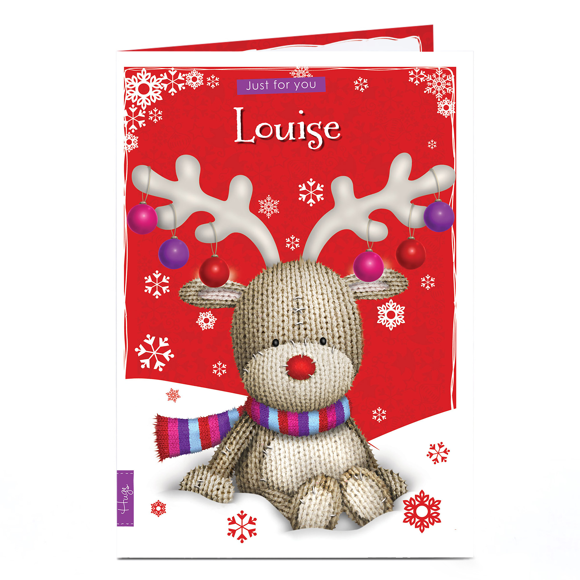 Personalised Hugs Bear Christmas Card - Reindeer