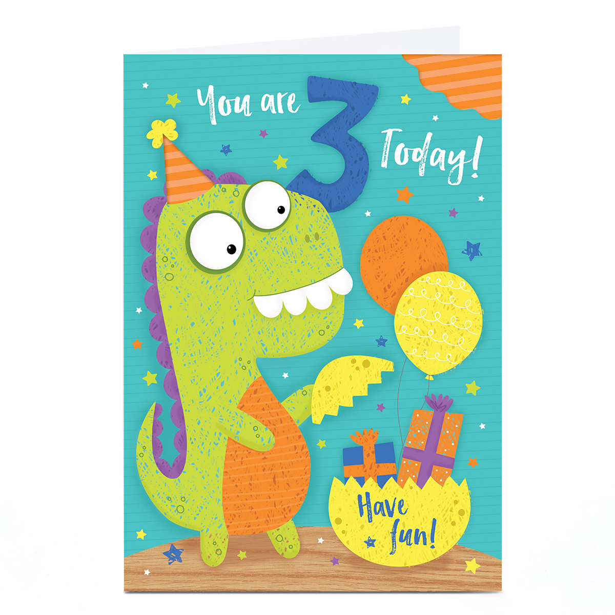 Personalised 3rd Birthday Card - 3 Today Dinosaur
