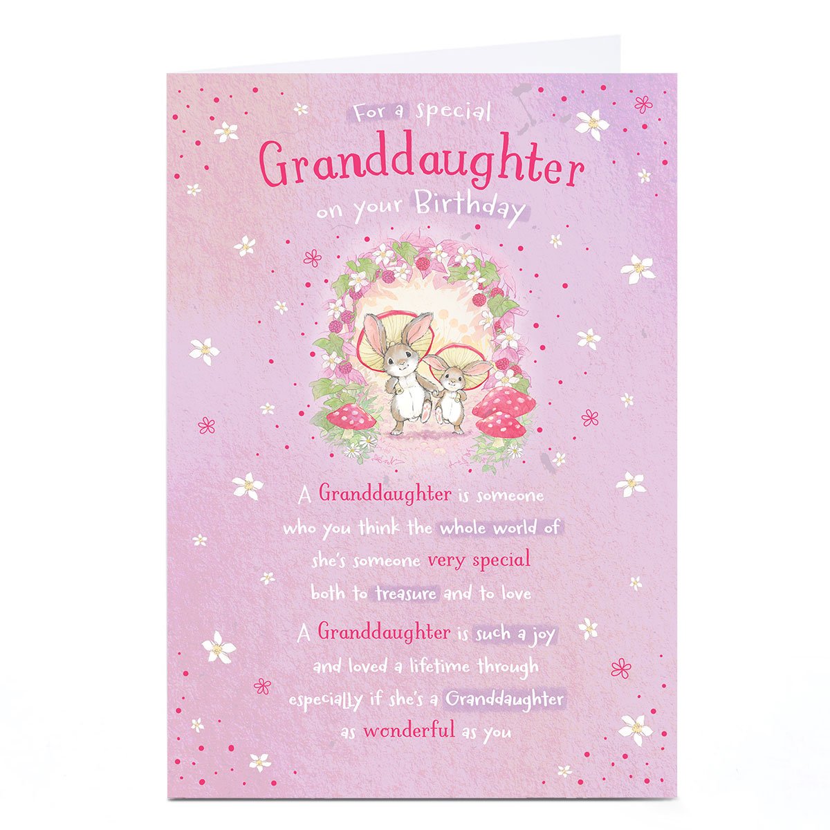 Personalised Birthday Card - Pink Rabbits Poem, Granddaughter