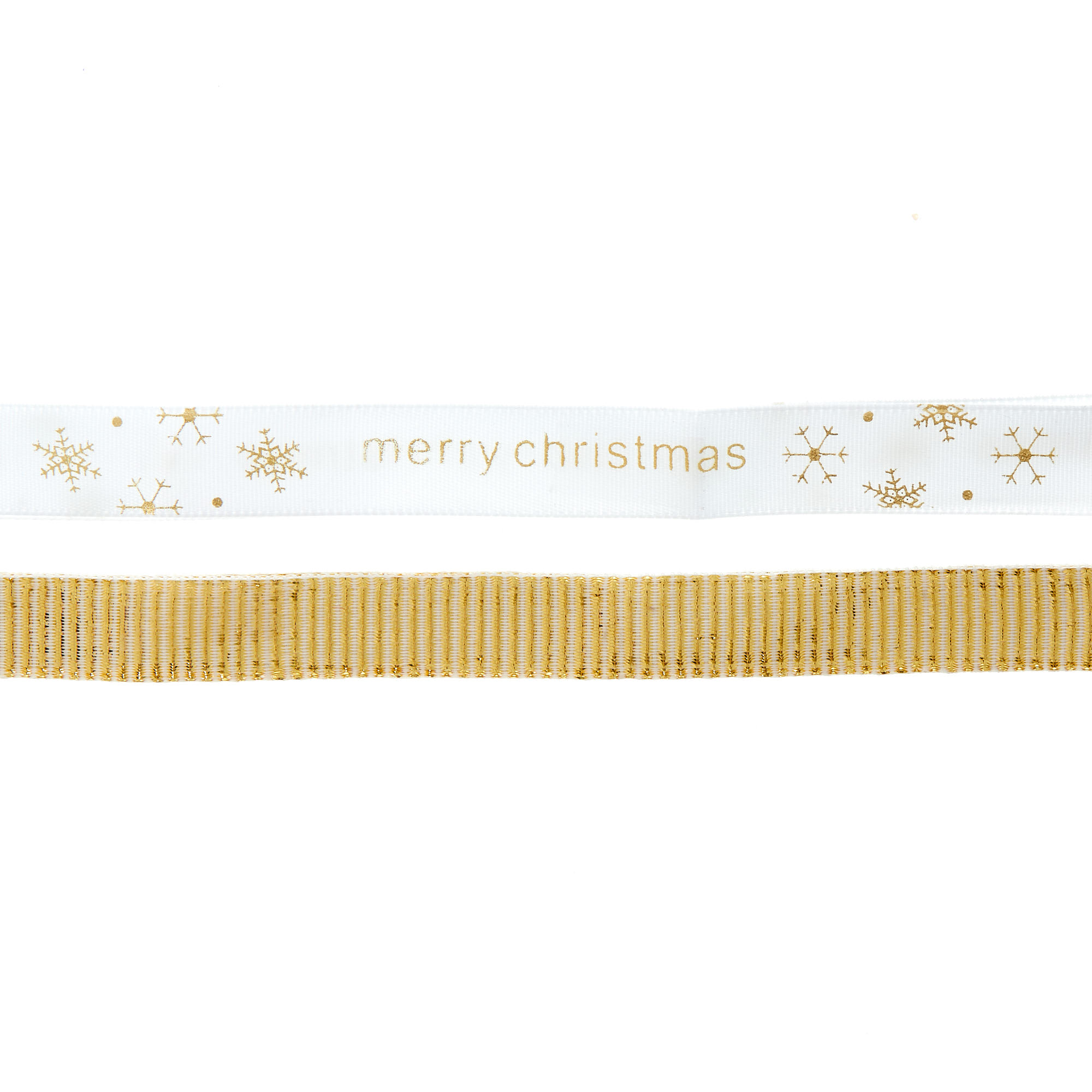 Merry Christmas Gold Fabric Ribbon - Pack of 2